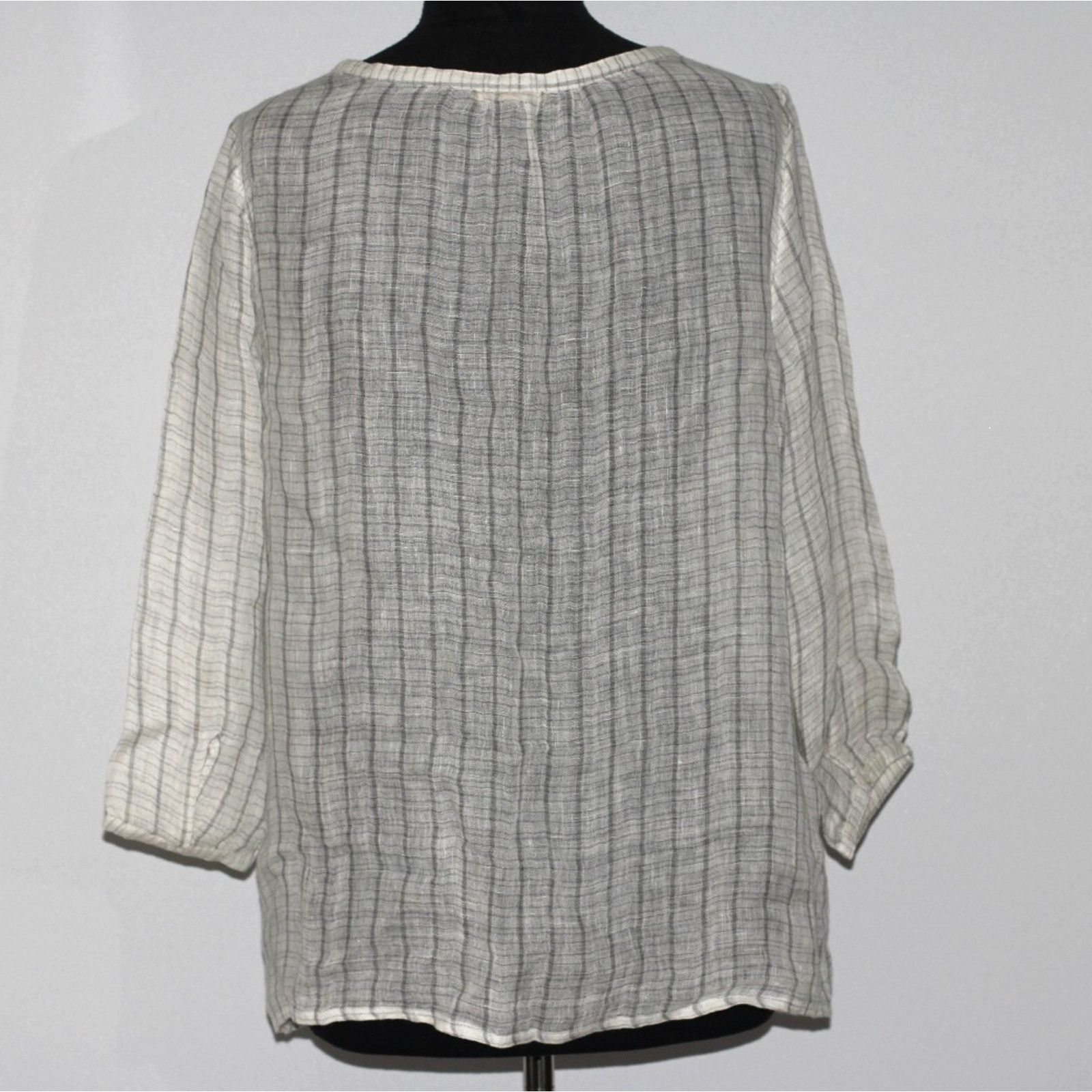 Eileen Fisher New EILEEN FISHER Pewter Linen Gauze Top Tie Neck Blouse M Size M / US 6-8 / IT 42-44 - 4 Thumbnail