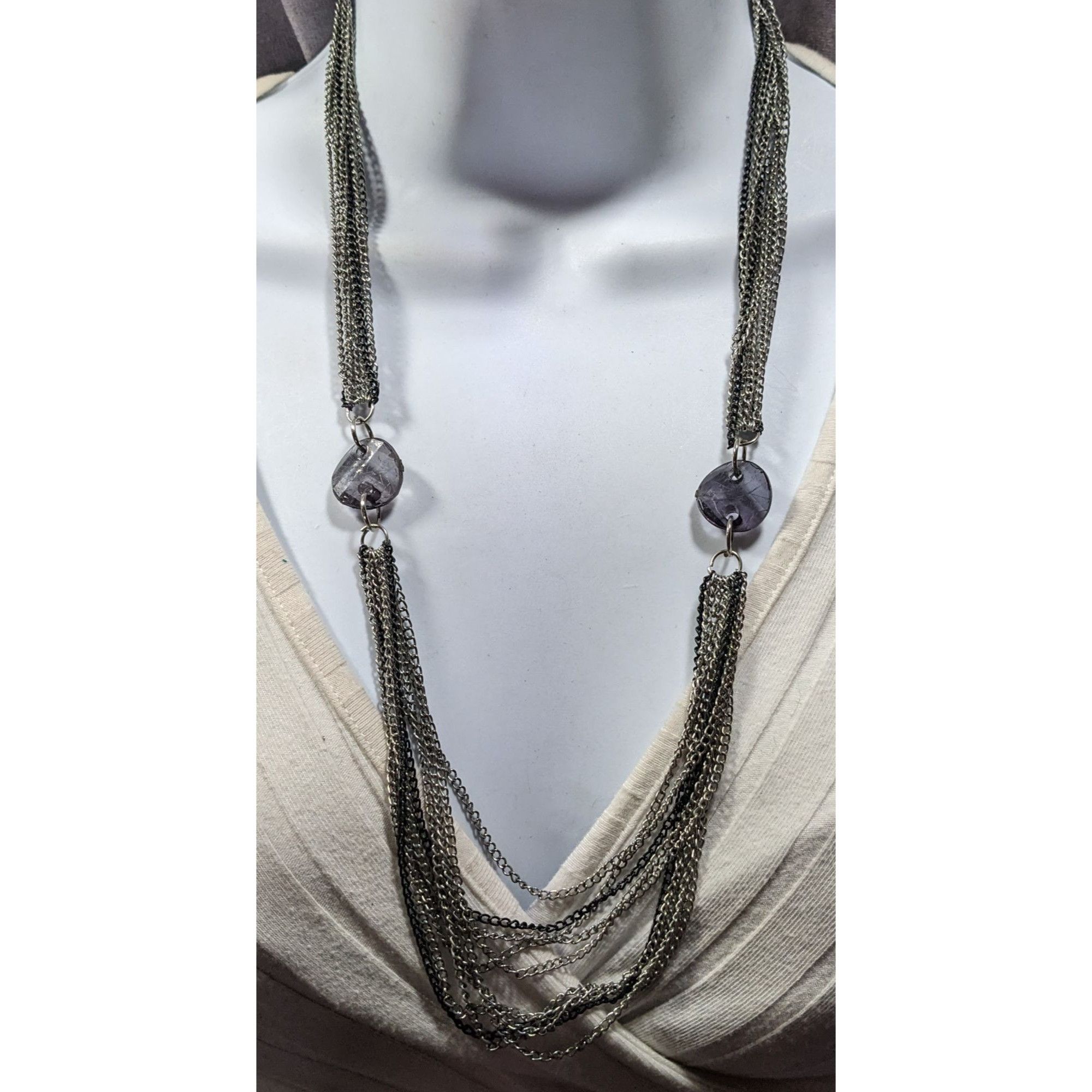 Other Chic Multilayer Chain Necklace Silver Tone With Muted Purple Size ONE SIZE - 2 Thumbnail