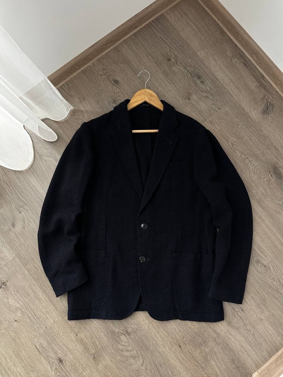 Armani Collezioni × Vintage Vintage Armani Collezioni Blue Jacquard Blazer Jacket Size 52R - 3 Thumbnail