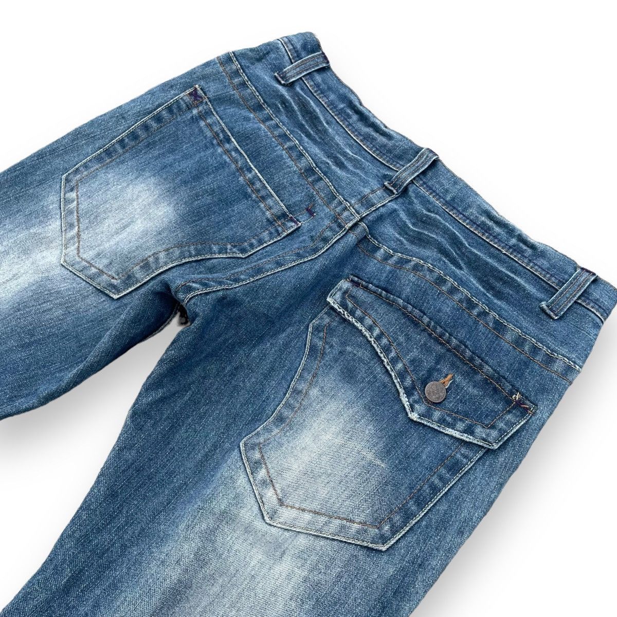 If Six Was Nine × Japanese Brand × Le Grande Bleu (L.G.B.) 🇯🇵 ROOT THREE GLITTER DISTRESSED FLARE DENIM PANTS Size US 31 - 7 Thumbnail