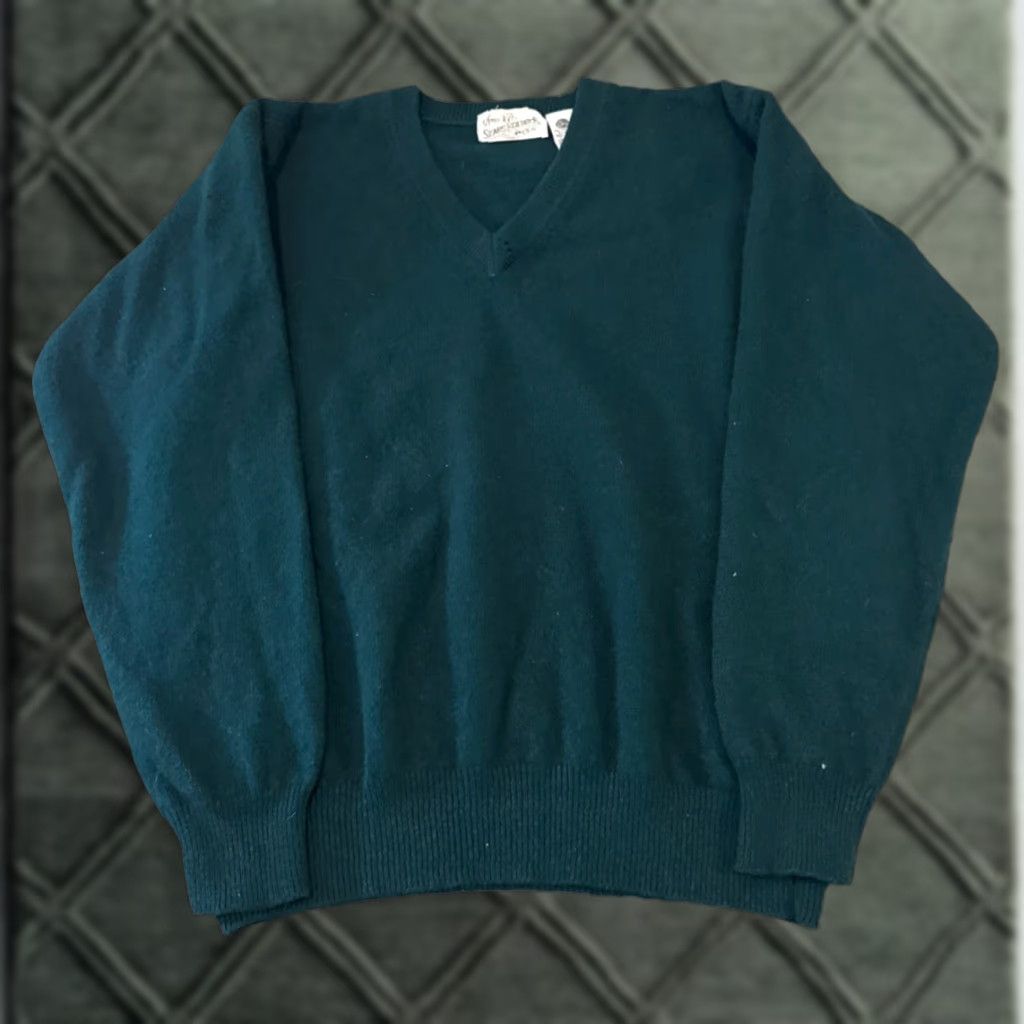Sears VINTAGE Sears & Roebuck Green Wool Knit V-Neck Sweater L Mens Pullover Size US L / EU 52-54 / 3 - 1 Thumbnail