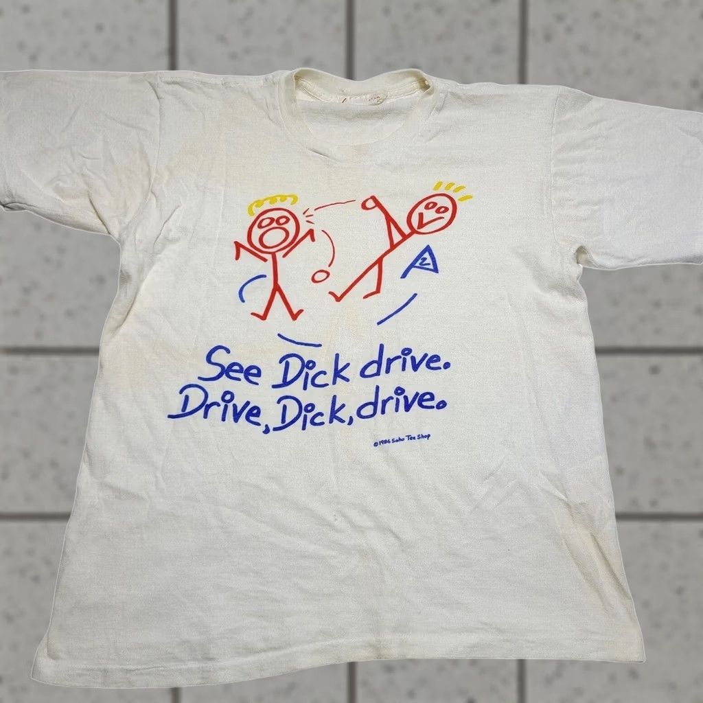 Vintage VINTAGE Soho Tee Shop See Dick Drive Golf Stick Figure Graphic T-Shirt Large 80s Mens Crew Neck Cotton White Standalone Logo Short Sleeve Regular Size US L / EU 52-54 / 3 - 1 Thumbnail