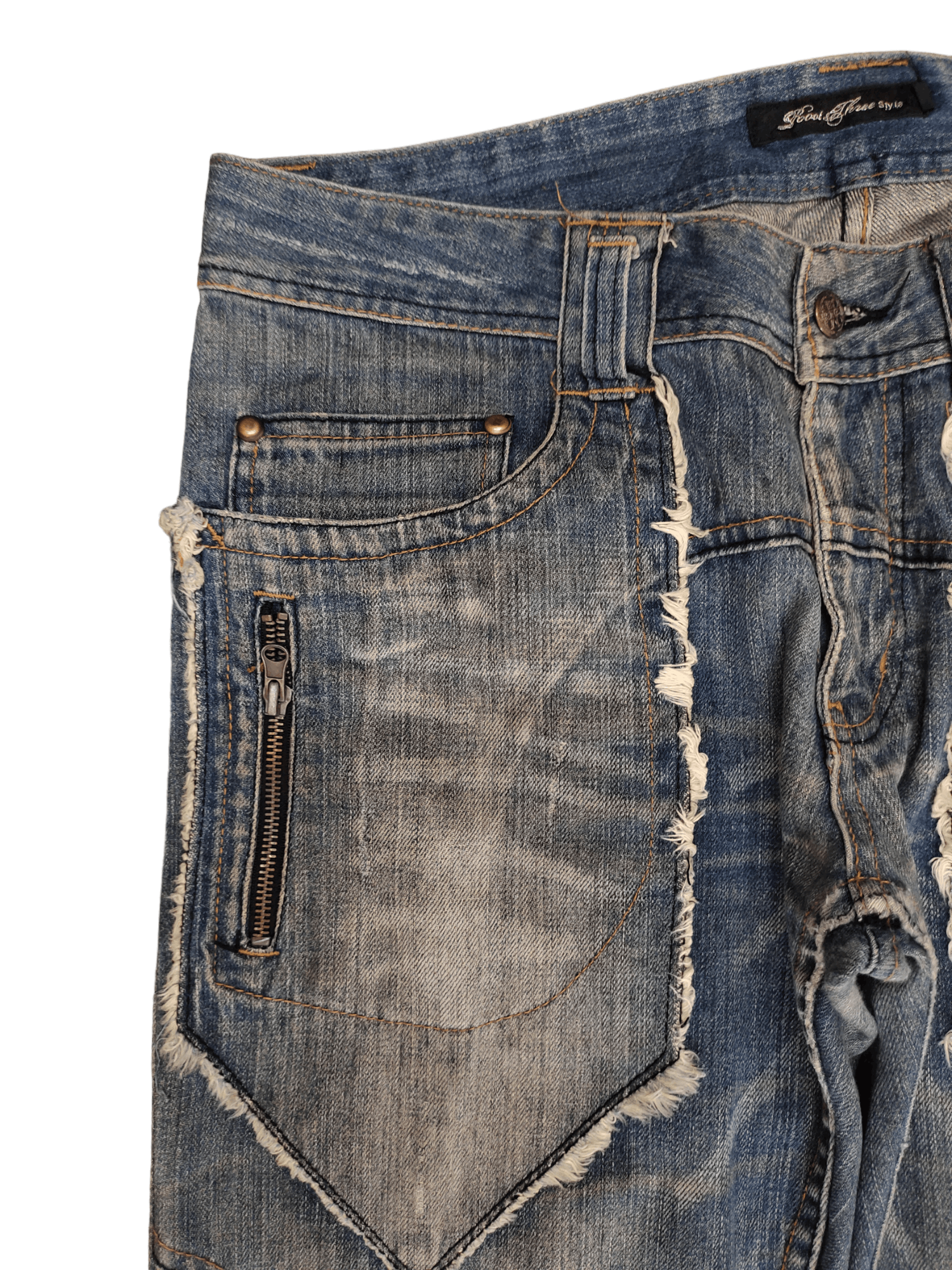 Japanese Brand Root Three Distress Faded Denim Jeans Undercover Style Y2k Size US 35 - 4 Thumbnail