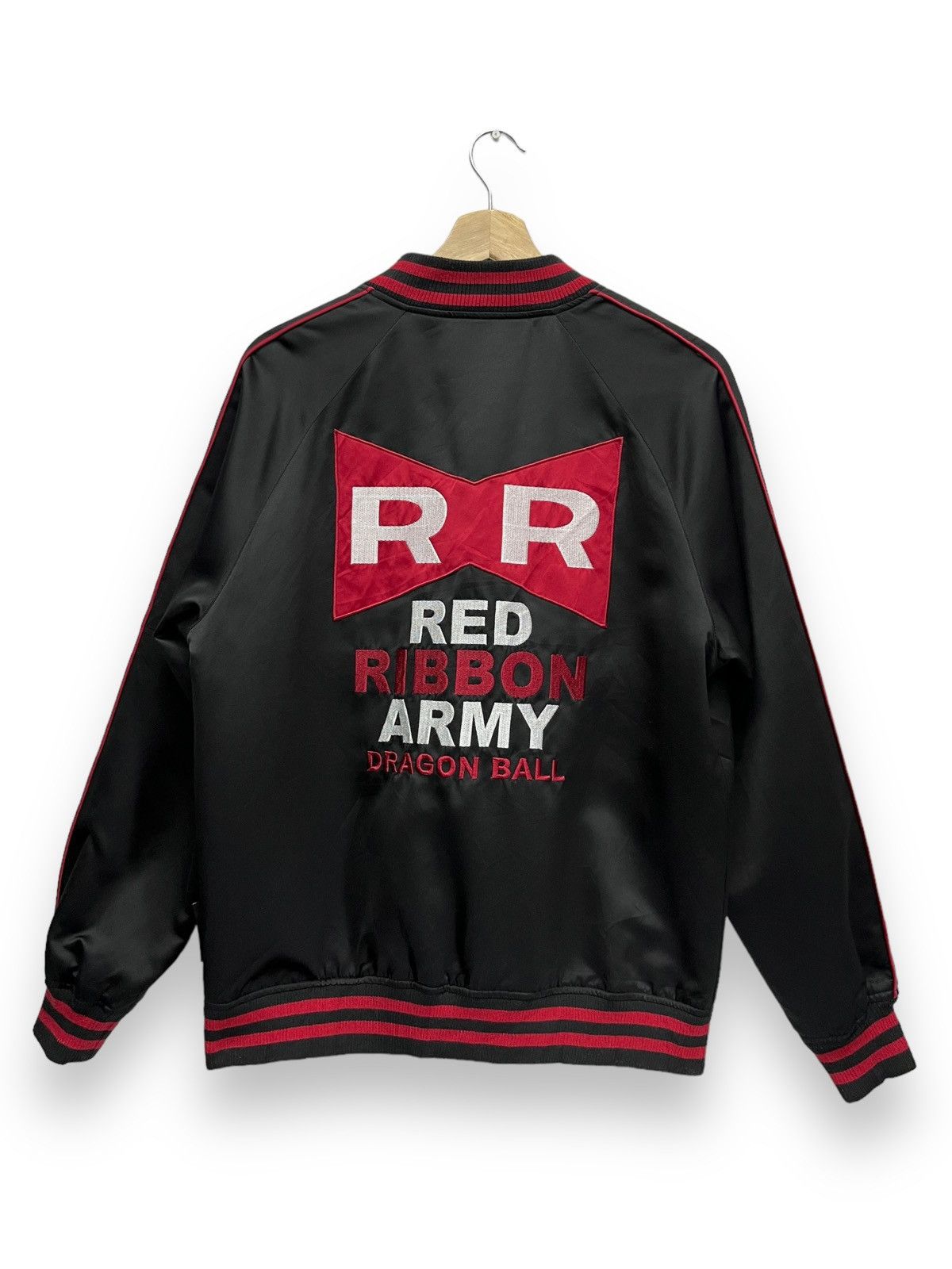 image of Anima x Movie Akira Toriyamared Ribbon Army Dragon Ball Varsity Jacket in Black, Men's (Size Medium