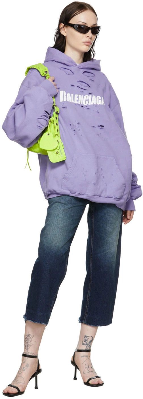 Balenciaga o1in1g1124 Caps Destroyed Hoodie in Purple Size M / US 6-8 / IT 42-44 - 3 Thumbnail