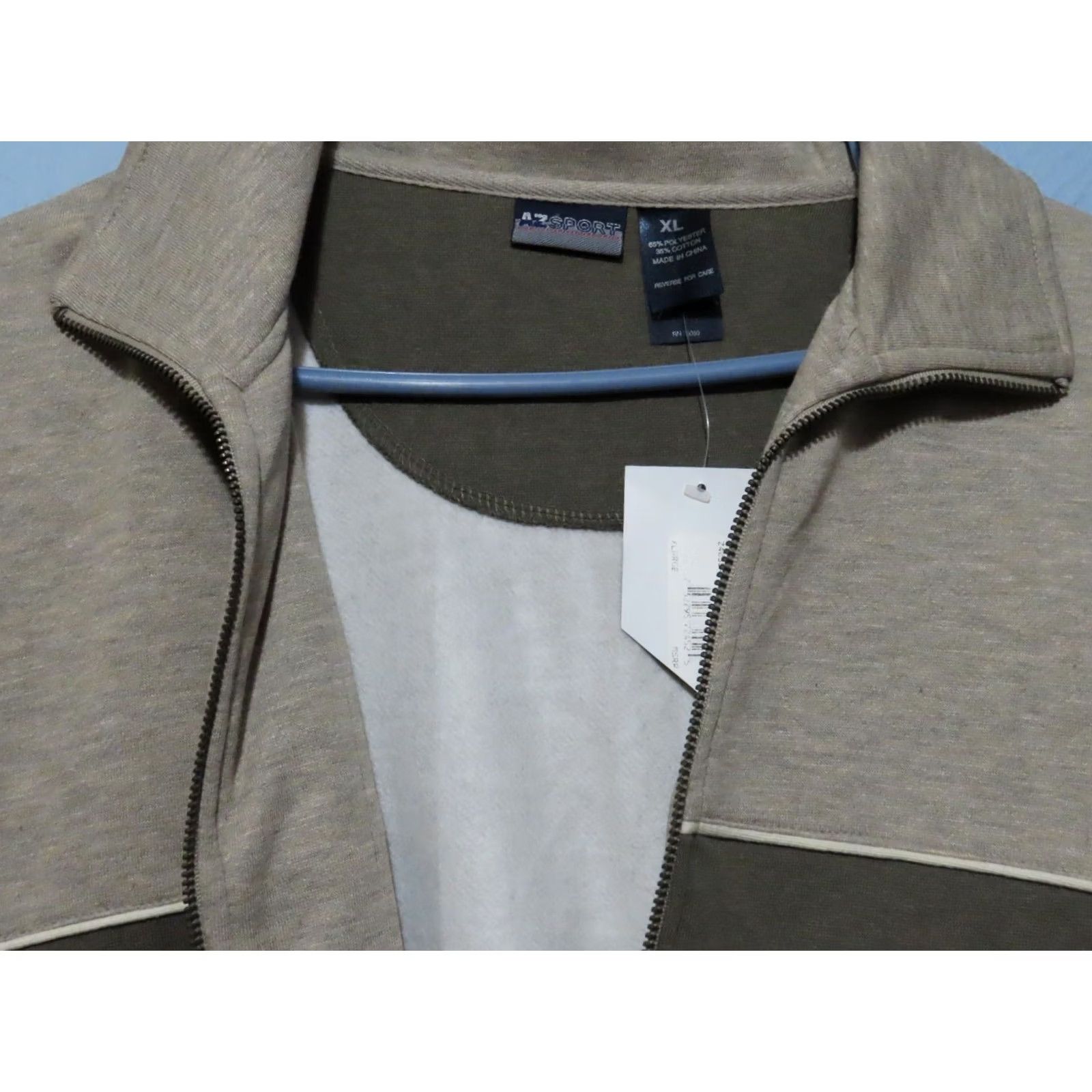 Vintage AZ Sport Men's XL Full Zip Jacket Collared Khaki Heather Zip Sweatshirt NWT Windbreaker Casual Size US XL / EU 56 / 4 - 6 Thumbnail