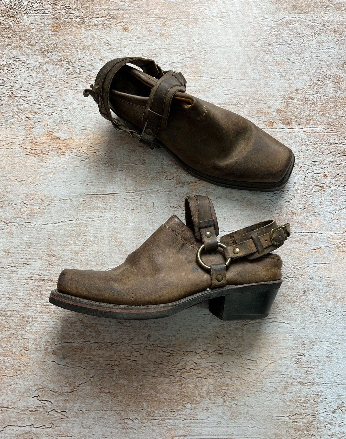 image of Frye Vintage Leather Cowboy Mule Shoess Boots Like Acne in Brown, Women's (Size 10)