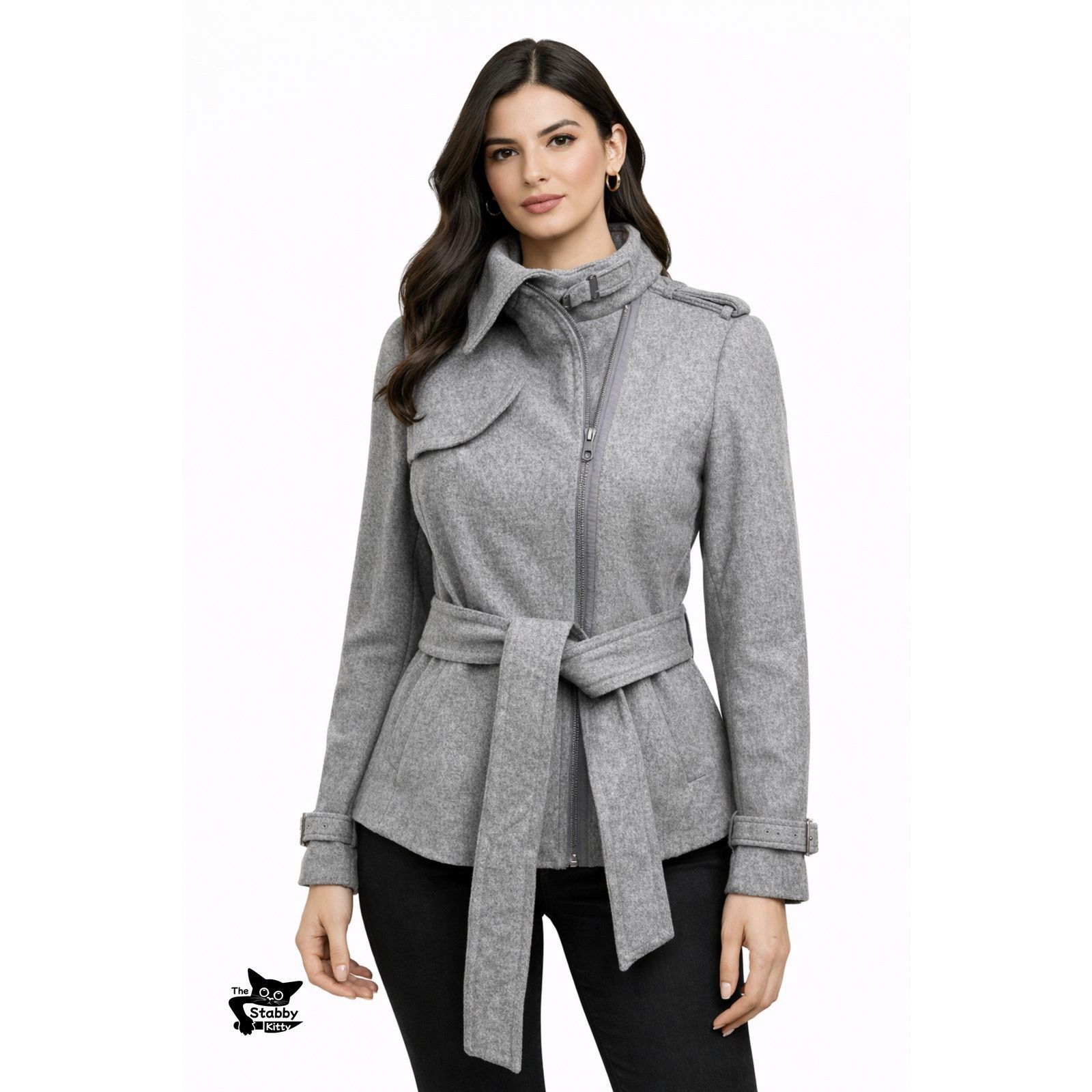 Ted Baker Ted Baker Gray Belted Zip Jacket Womens US 4 Heathered Coat Size S / US 4 / IT 40 - 3 Thumbnail