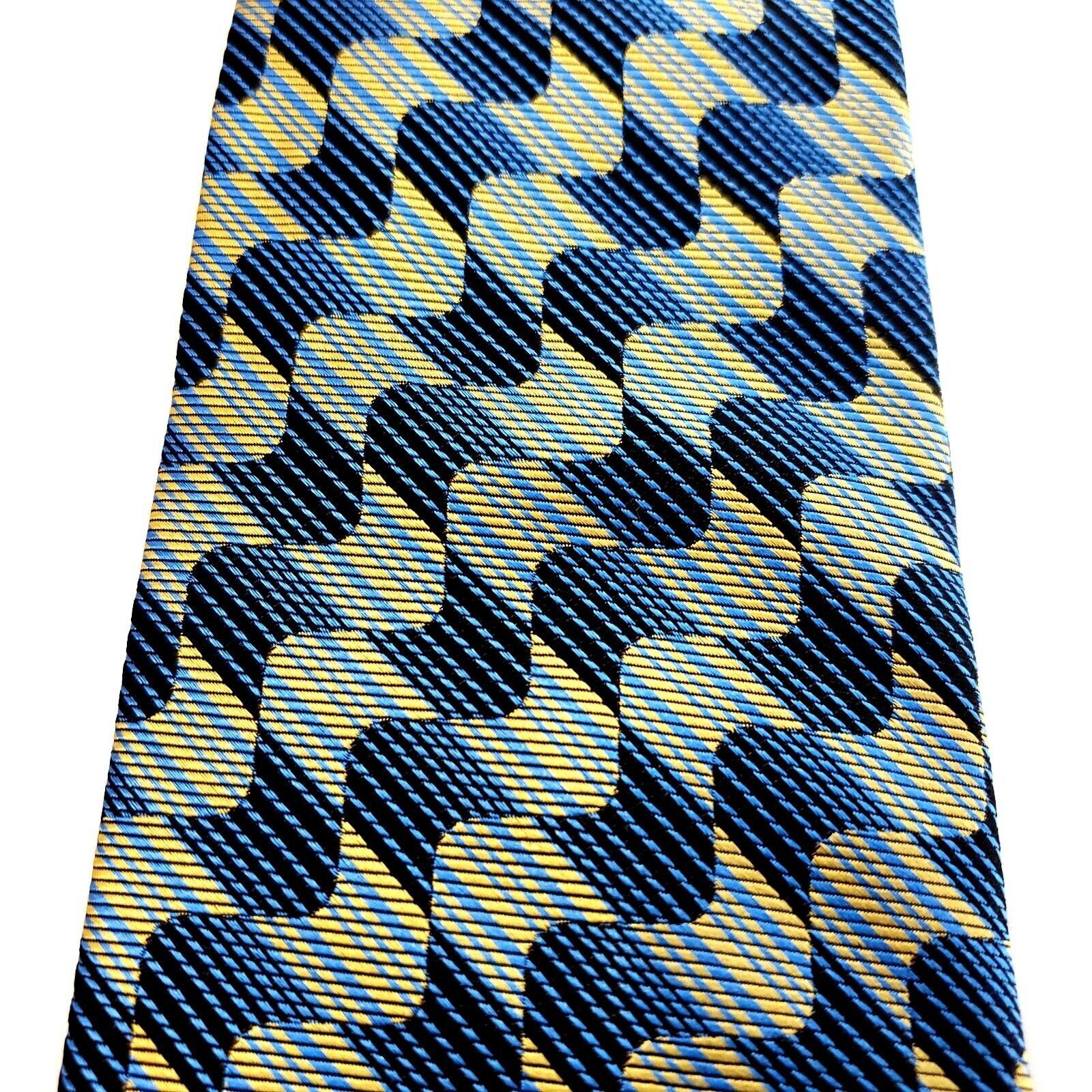 Jhane Barnes Jhane Barnes Woven Blue Yellow Woven Abstract Geometric Silk Size ONE SIZE - 2 Thumbnail