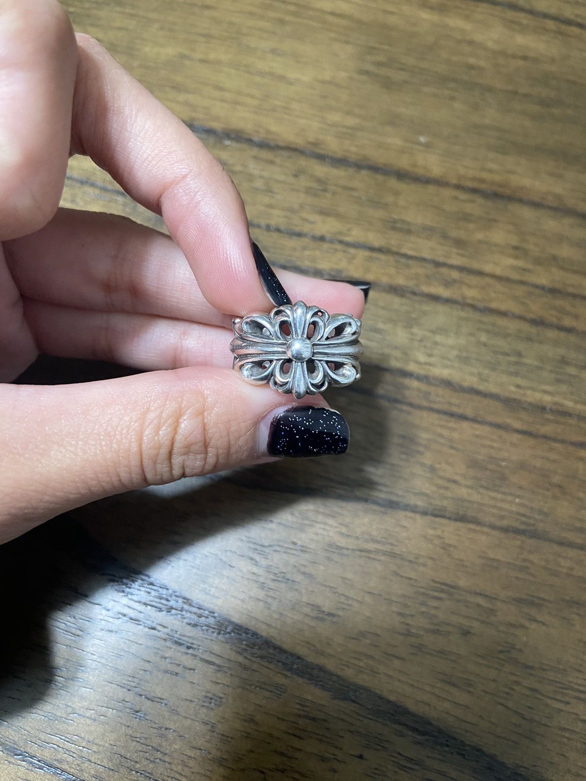 image of Chrome Hearts Ch Floral Cross Ring in Silver, Men's