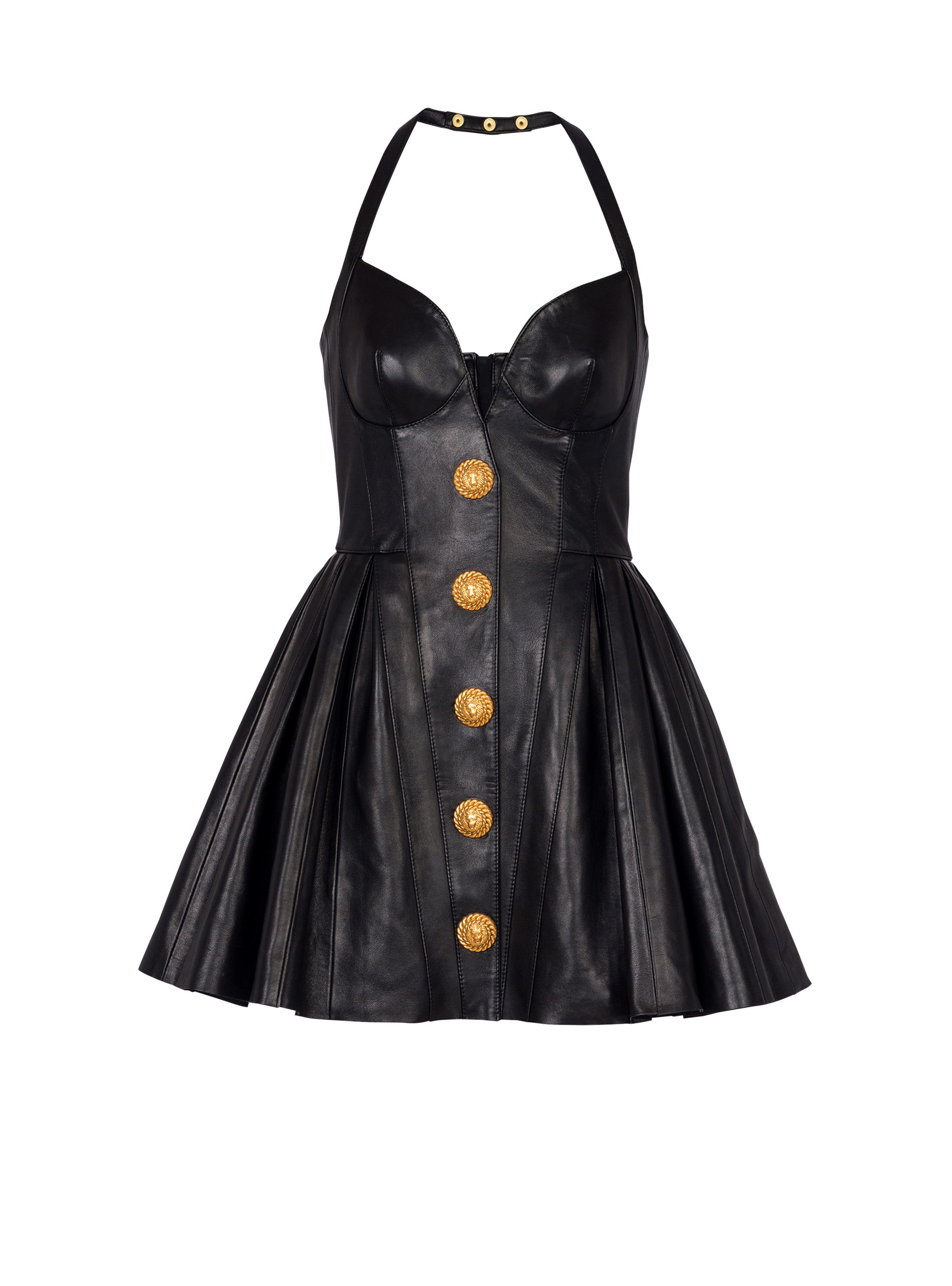 Balmain o1s1wg110825 Lambskin Leather Skater Dress in Black Size M / US 6-8 / IT 42-44 - 1 Thumbnail