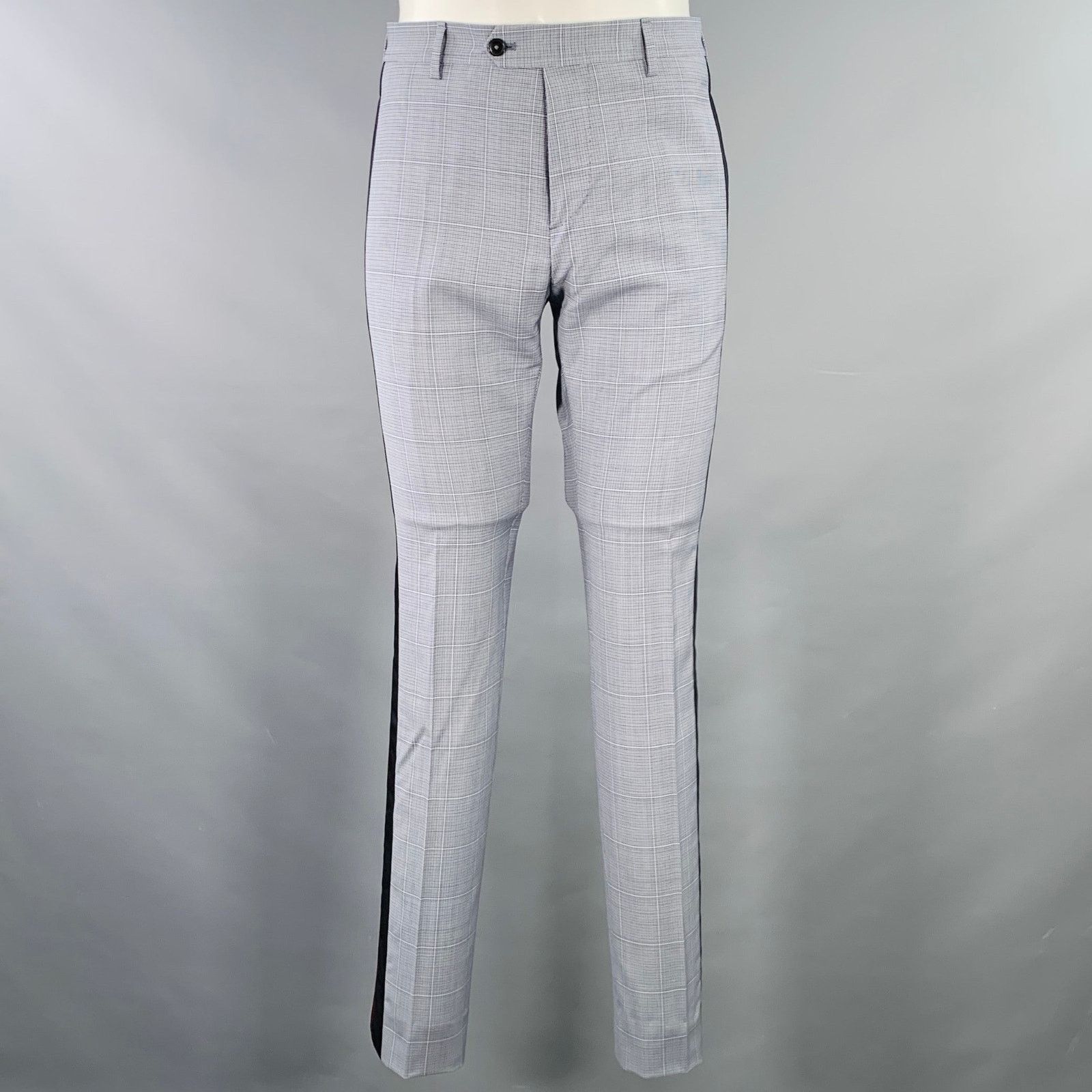 Valentino VALENTINO Size 38 Blue Grey Plaid Wool Notch Lapel Suit Size 38R - 5 Thumbnail