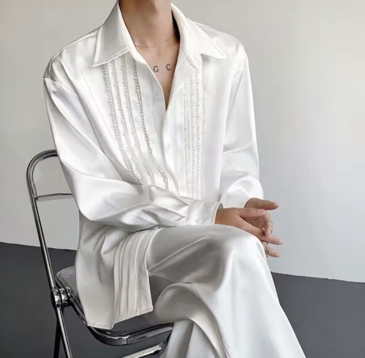 Other Streetwear Pearl Decoration Solid Patchwork Shirt Size US M / EU 48-50 / 2 - 5 Thumbnail