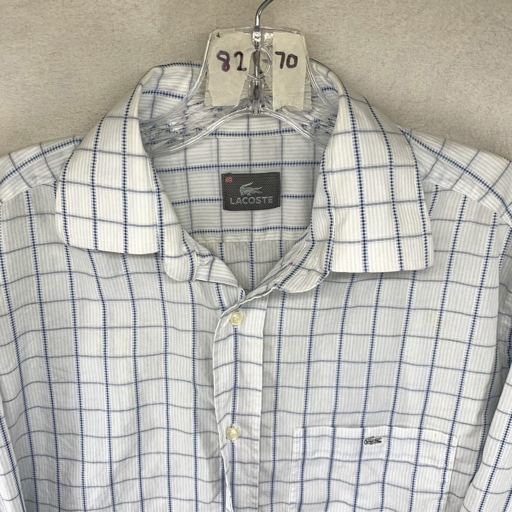 Lacoste Lacoste Men's Button-Up Shirt L White Plaid Crocodile Logo All Cotton Regular Fit Long Sleeve Size US L / EU 52-54 / 3 - 4 Thumbnail