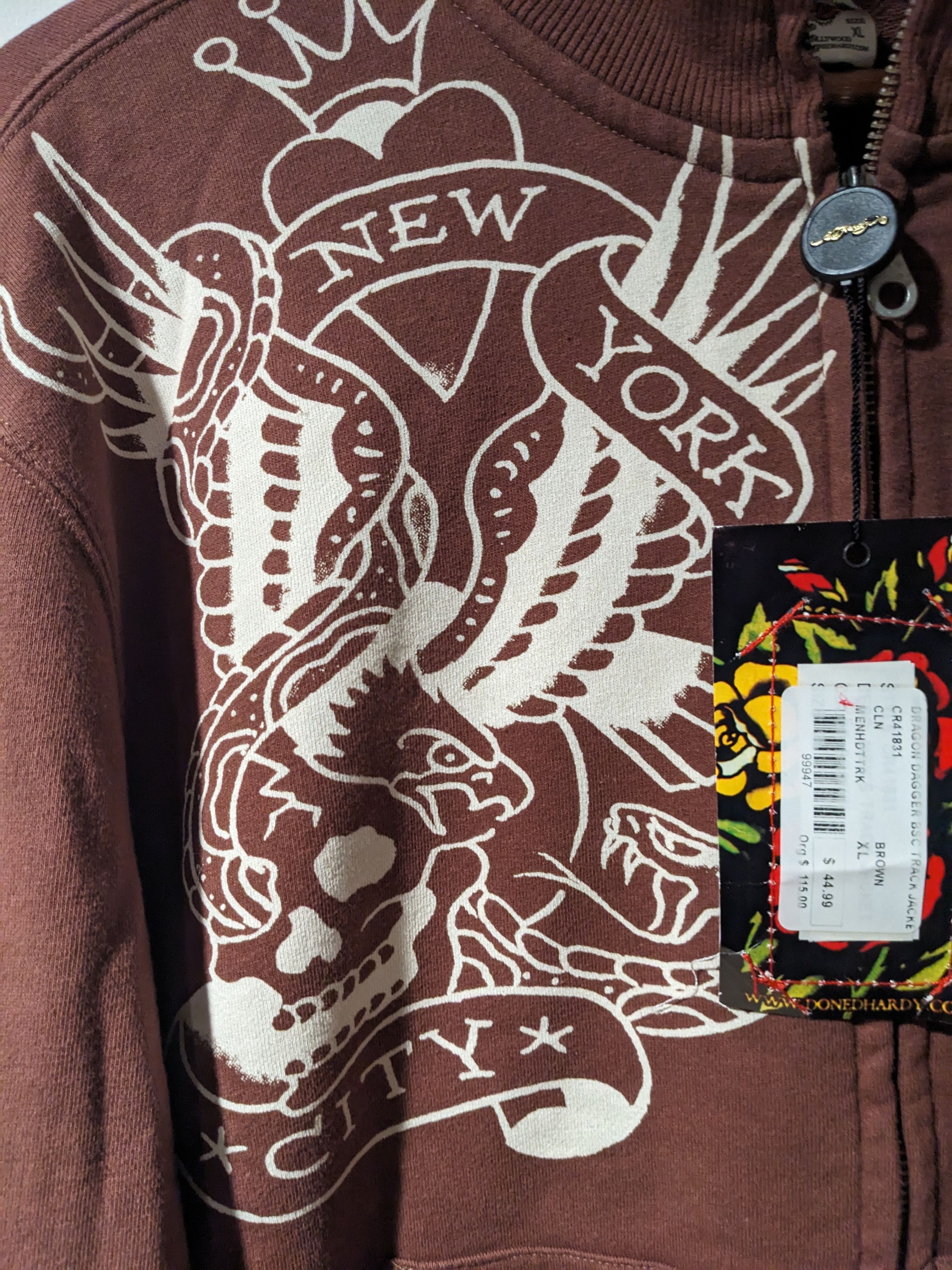 Ed Hardy × Vintage Vintage Y2K Ed Hardy New York Brown X-Large Full Zip Sweater Size US XL / EU 56 / 4 - 2 Thumbnail