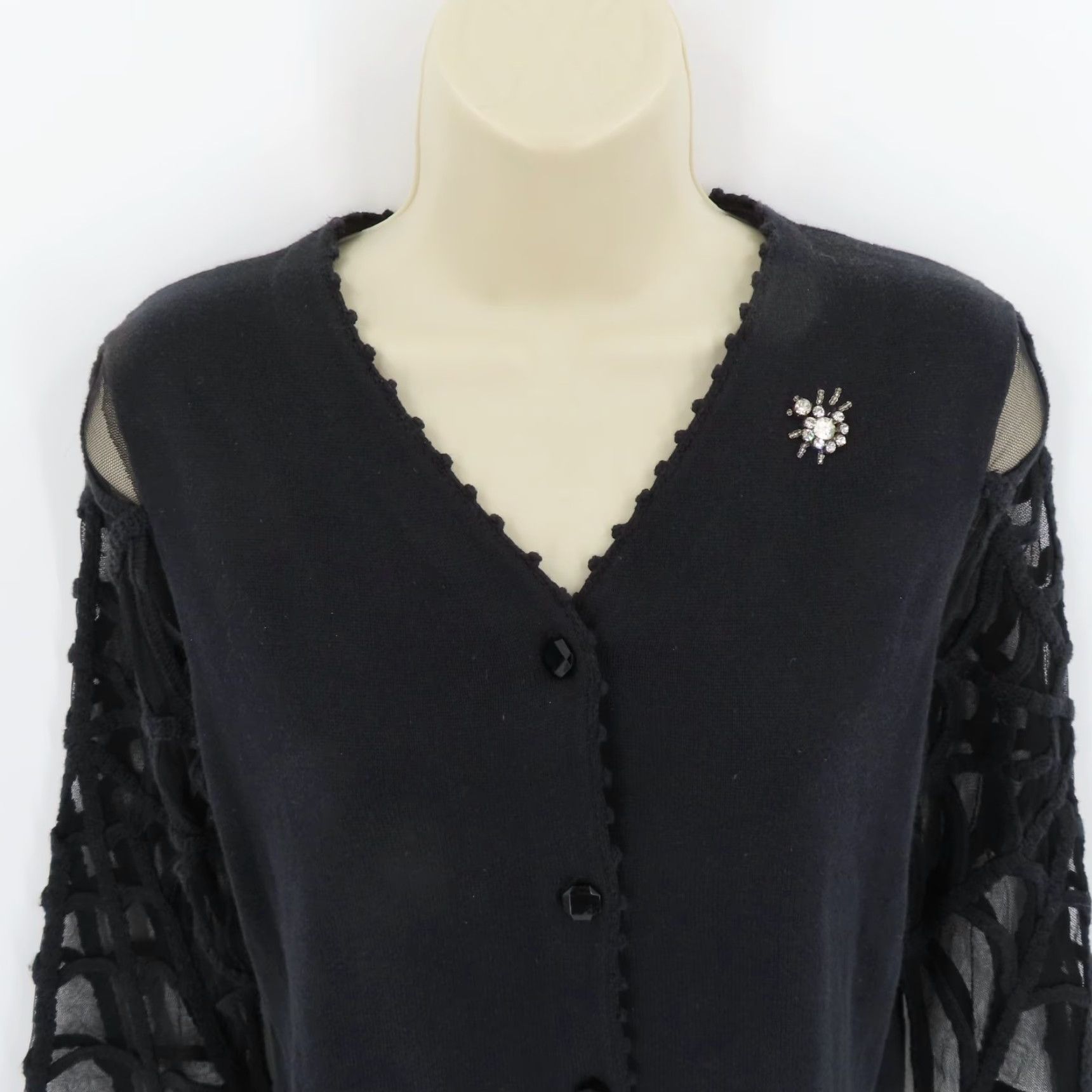 Simons Michael Simon Cardigan Women Small Rhinestone Spider Sheer Spiderweb Sweater Size S / US 4 / IT 40 - 2 Thumbnail