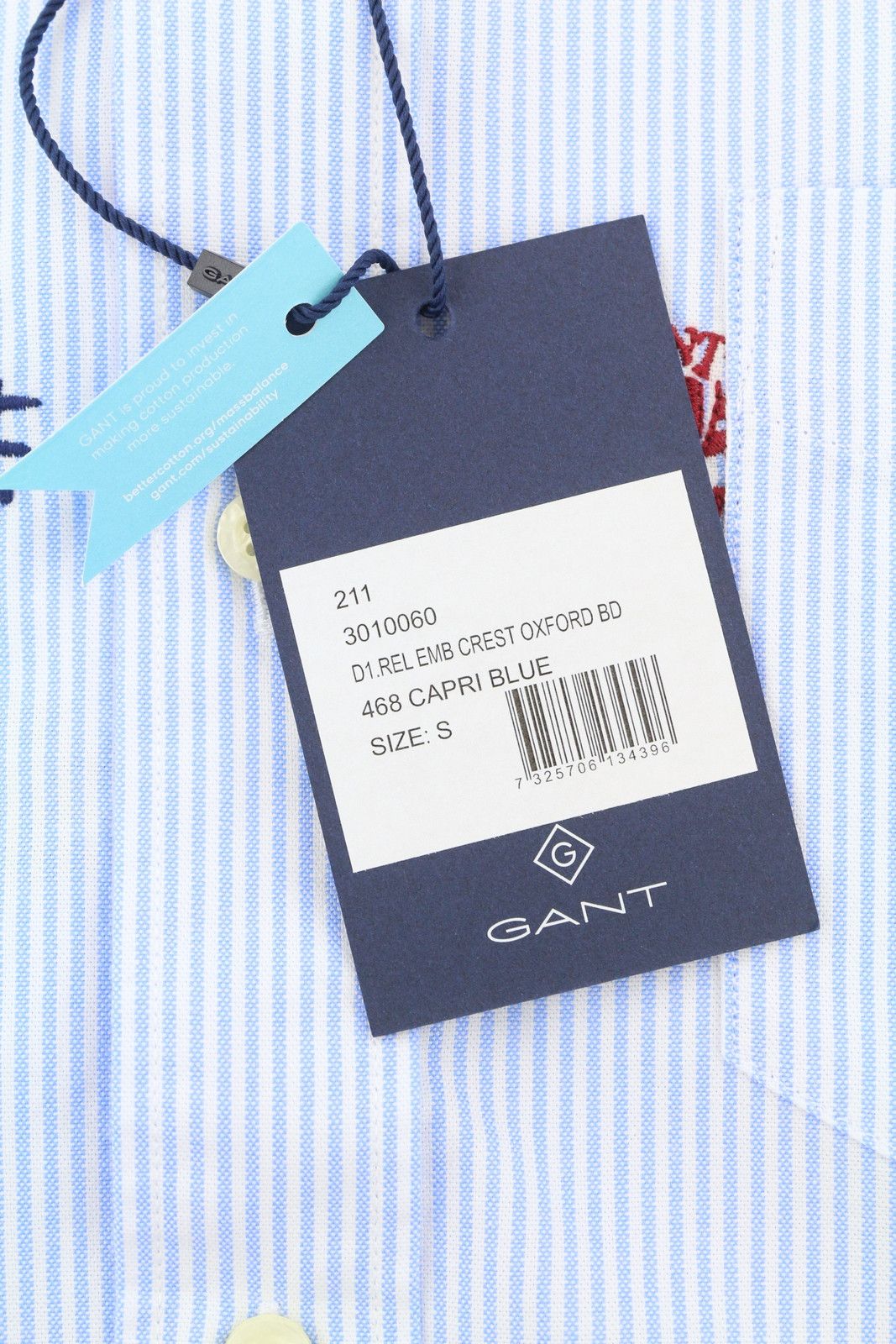 Gant REL EMB CREST OXFORD S Capri Blue Embroidered Shirt 87513 Size US S / EU 44-46 / 1 - 8 Thumbnail