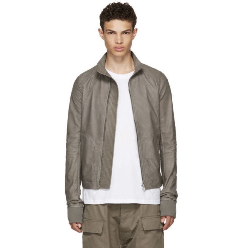 Rick Owens Rick Owens High Neck Intarsia Jacket in LBQ Lamb Suede, Dust Size US S / EU 44-46 / 1 - 13 Thumbnail