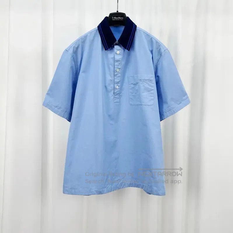 Valentino Valentino Blue Cotton Embroidered Logo Short Sleeve Polo . Size US M / EU 48-50 / 2 - 1 Thumbnail