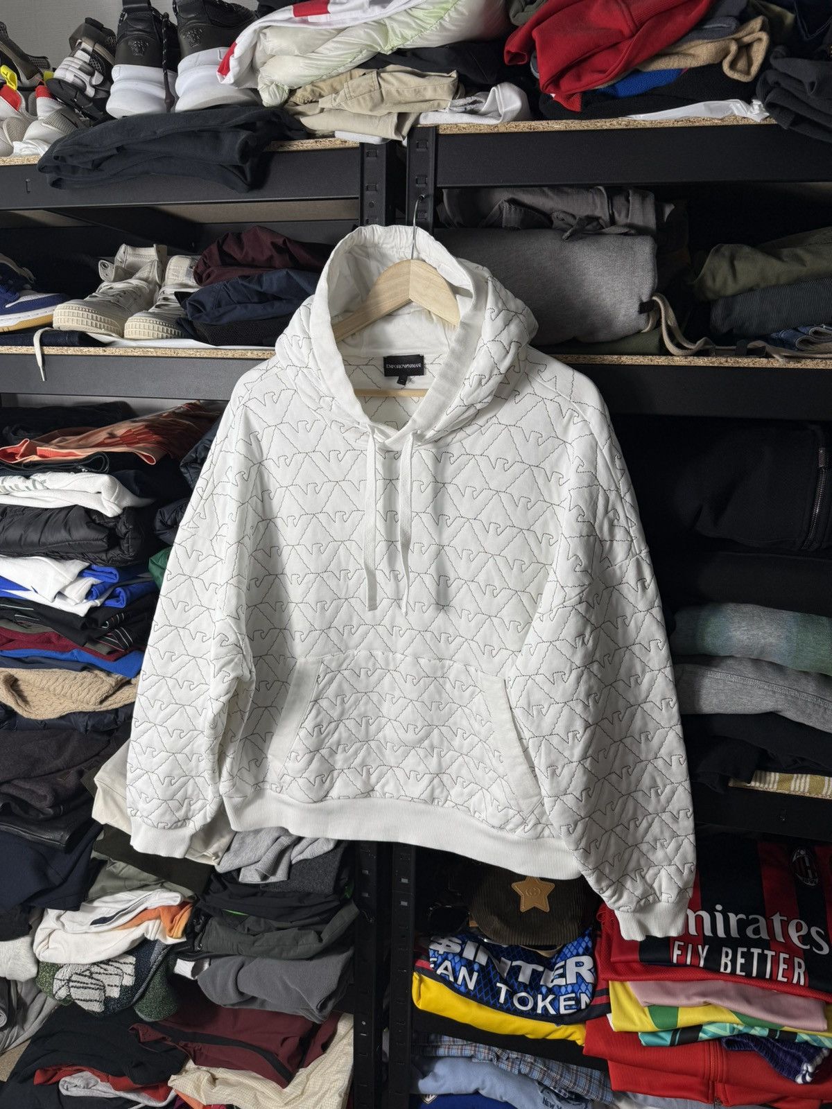Emporio Armani Emporio Armani Women Quilted Monogram Hoodie White Oversized Size XL / US 12-14 / IT 48-50 - 1 Thumbnail