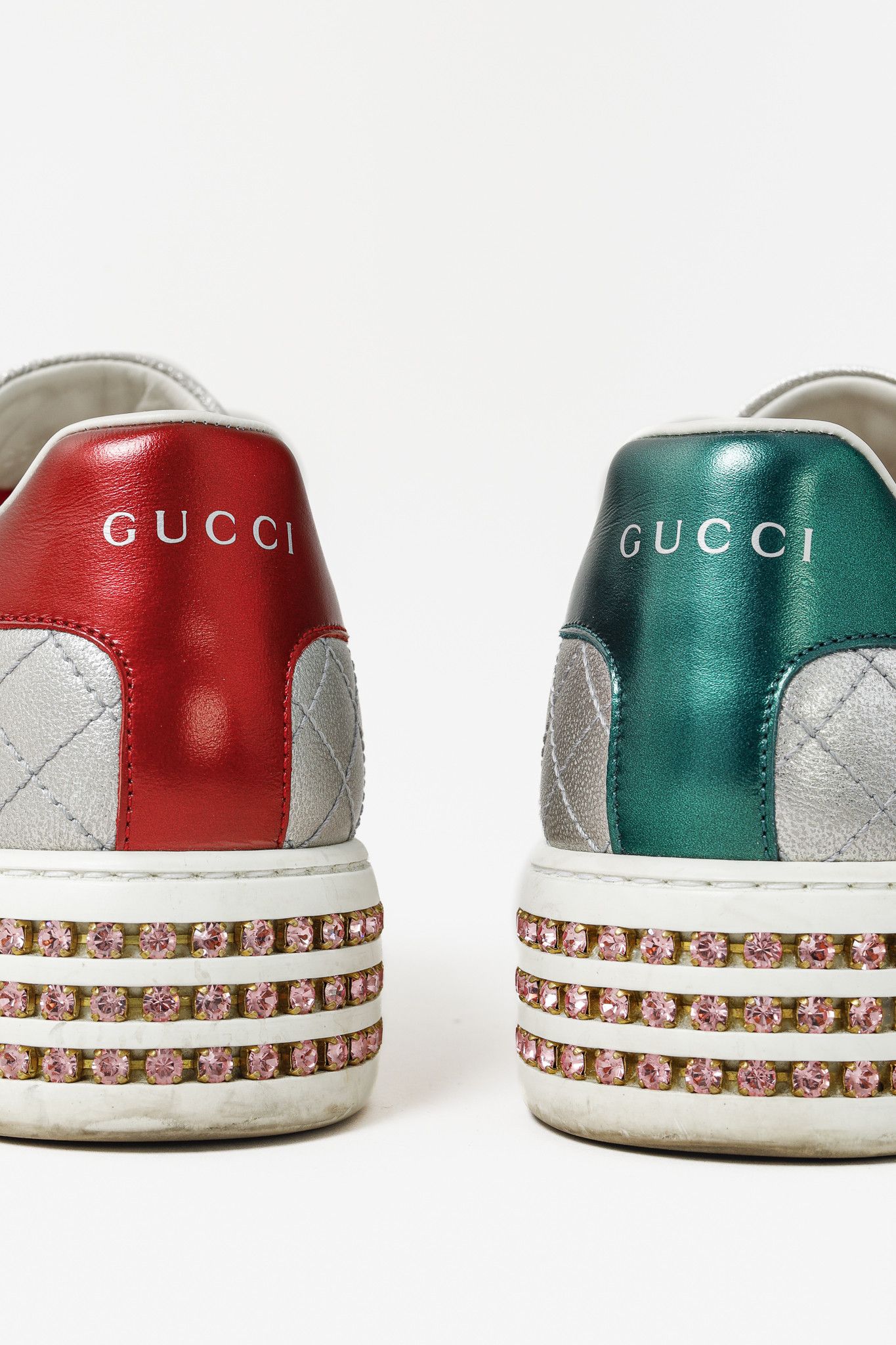 Gucci Gucci Ace Silver Quilted-Leather Crystal-Platform Sneakers Size US 9.5 / IT 39.5 - 11 Thumbnail