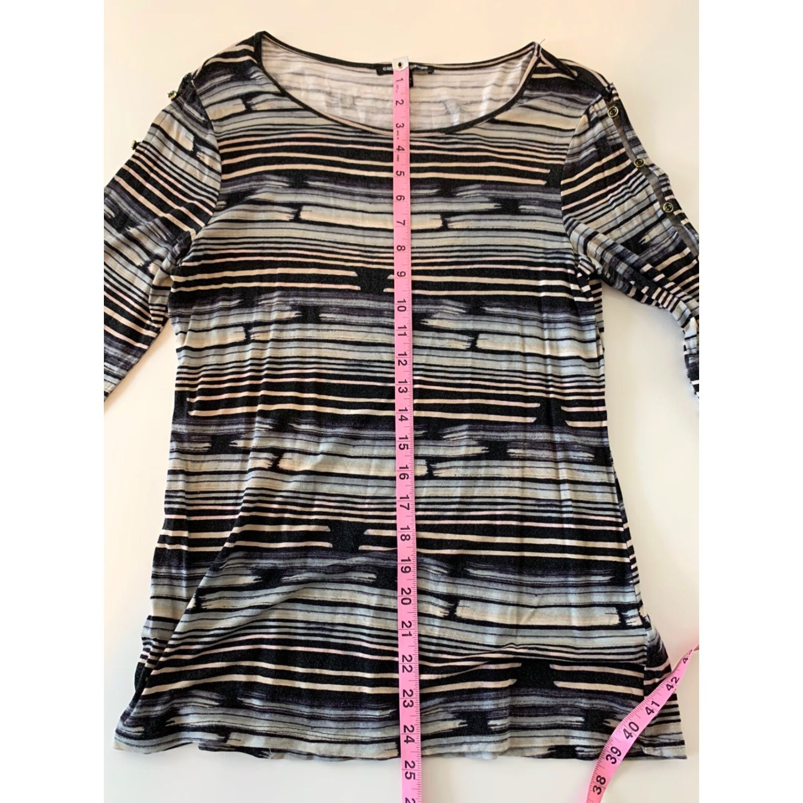 Vintage Cable & Gauge Striped Long Sleeve Shirt Women's M Black Gray Accents Button Blouse Size M / US 6-8 / IT 42-44 - 4 Thumbnail