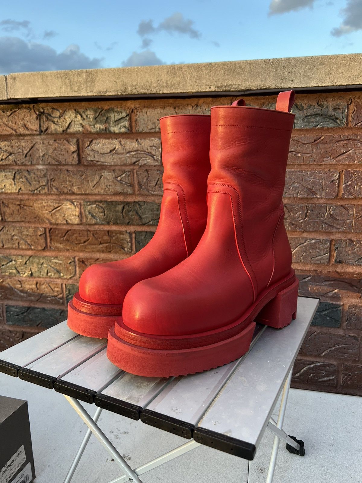 Rick Owens Rick Owens SS22 Fogachine Red Leather Bogun Boot Rick Owens Rick Owens SS22 Fogachine Red Leather Bogun Boot