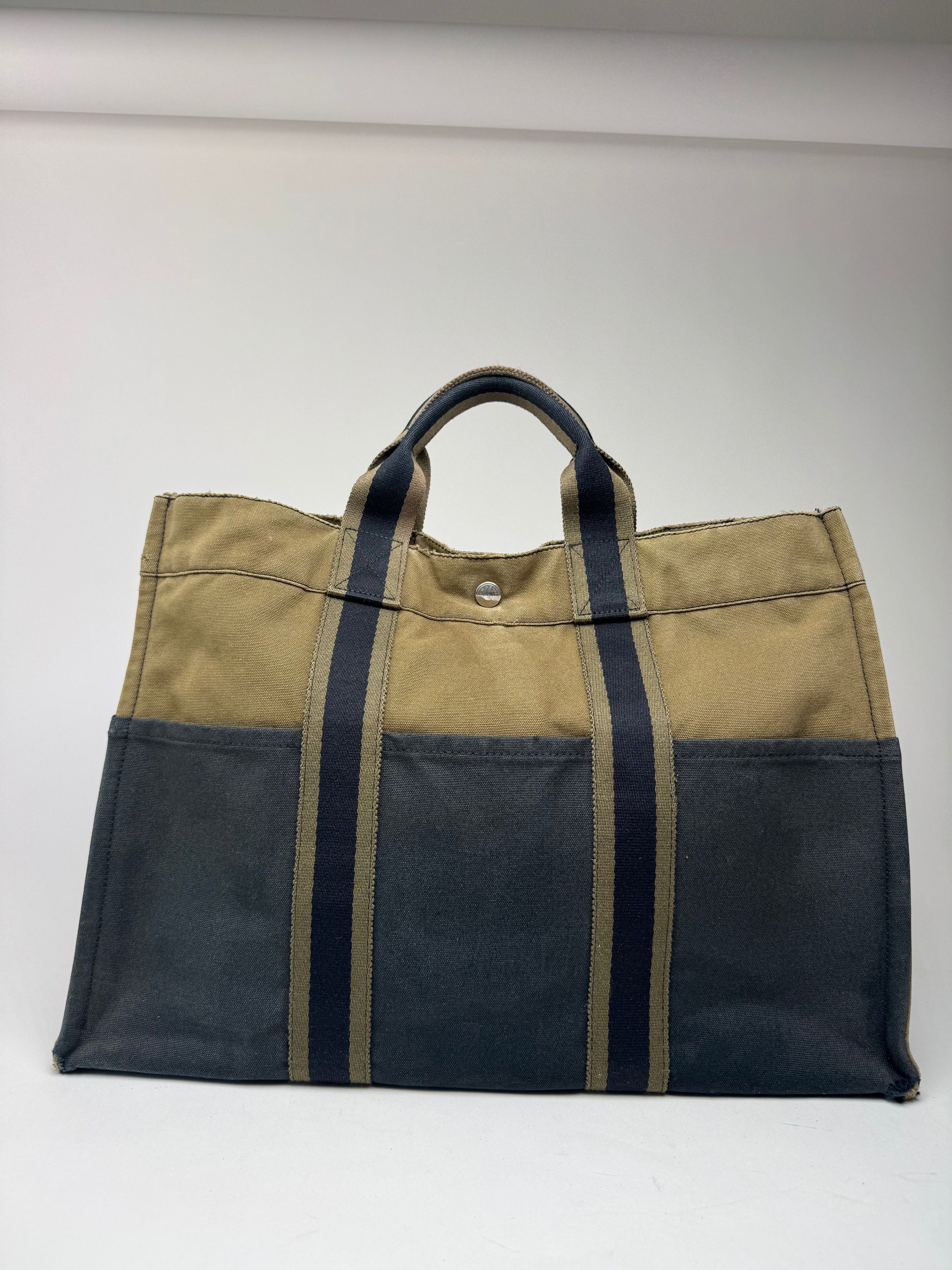 Other Vintage Hermes Paris Canvas Shopper Khaki/Black Size ONE SIZE - 1 Thumbnail