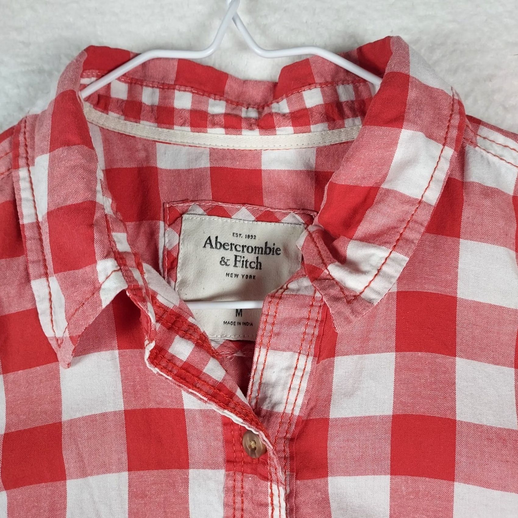 Abercrombie & Fitch Abercrombie & Fitch Womens M Button Up Shirt Red White Gingham Long Sleeve Button Up Shirt Size M / US 6-8 / IT 42-44 - 3 Thumbnail