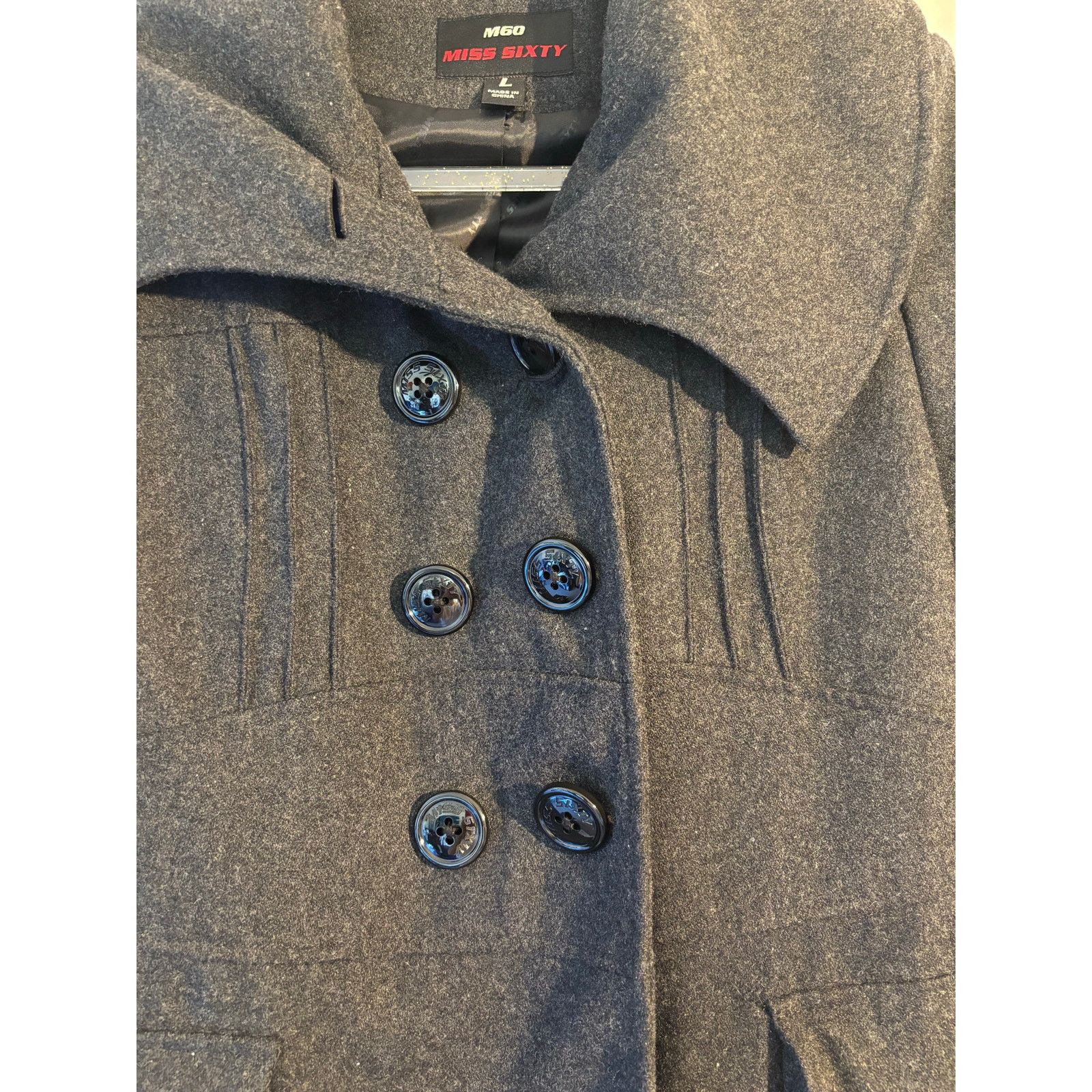 Miss Sixty Miss Sixty Grey Wool Pea Coat Size Large Size L / US 10 / IT 46 - 4 Thumbnail