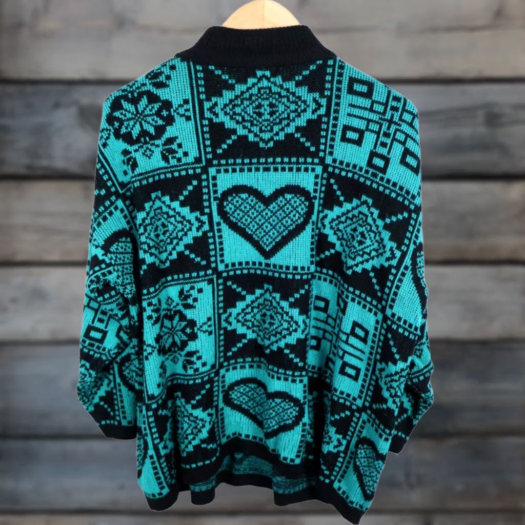 Vintage VINTAGE Stefano Sweater Women's Large Green Heart Geometric Pattern Boxy VTG Size L / US 10 / IT 46 - 1 Thumbnail