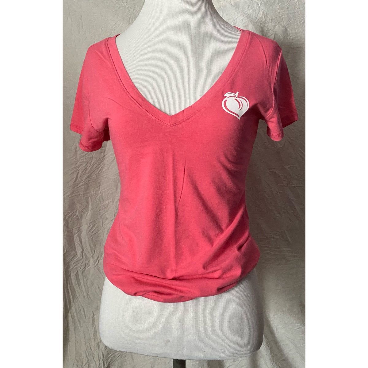 Vintage Retro, Wet Seal, Peach Coral V Neck, Semi Sheer Fitted Tee Size S / US 4 / IT 40 - 6 Thumbnail