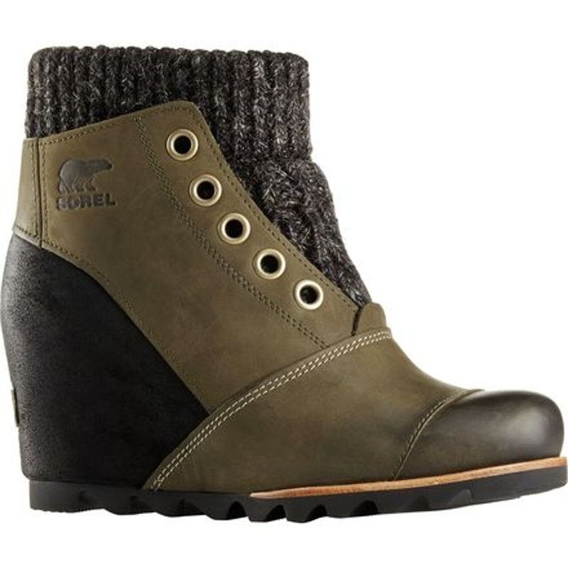 Sorel Joanie Sweater Wedge Boots Waterproof Leather Tan 8.5