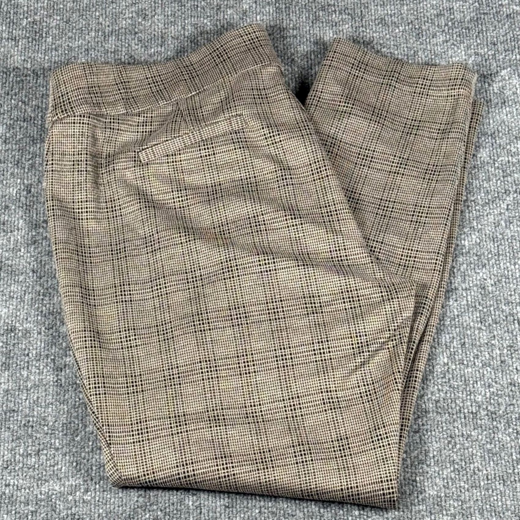 Vintage Ophelia Roe Plaid Stretch Pants Dress Pants Women Large Beige 36x28 Faux Pockets Tweed Workwear Office Career Trousers Size 36" / US 14 / IT 50 - 2 Thumbnail