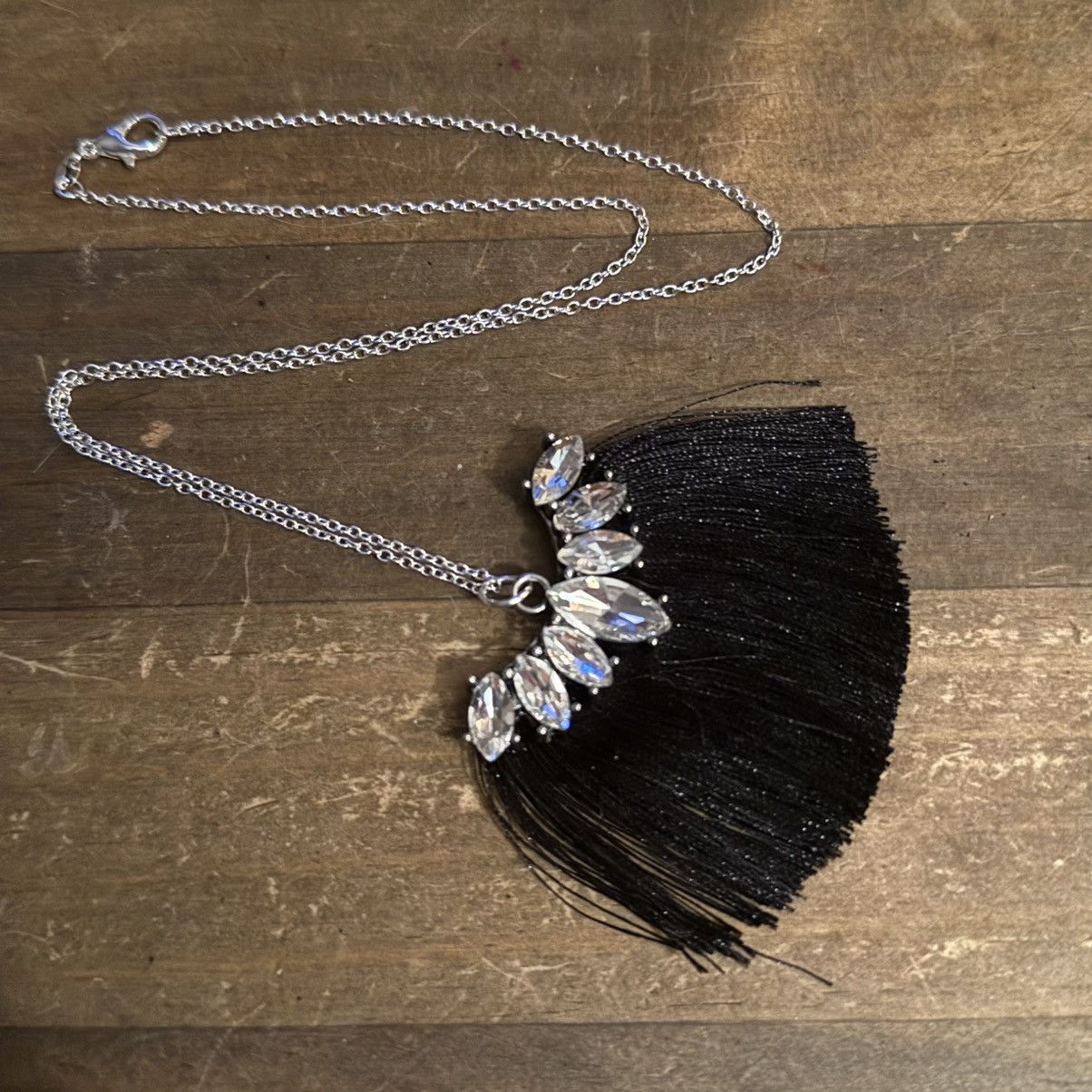 Other 925 silver rhinestone black tassel pendant necklace Size ONE SIZE - 2 Thumbnail