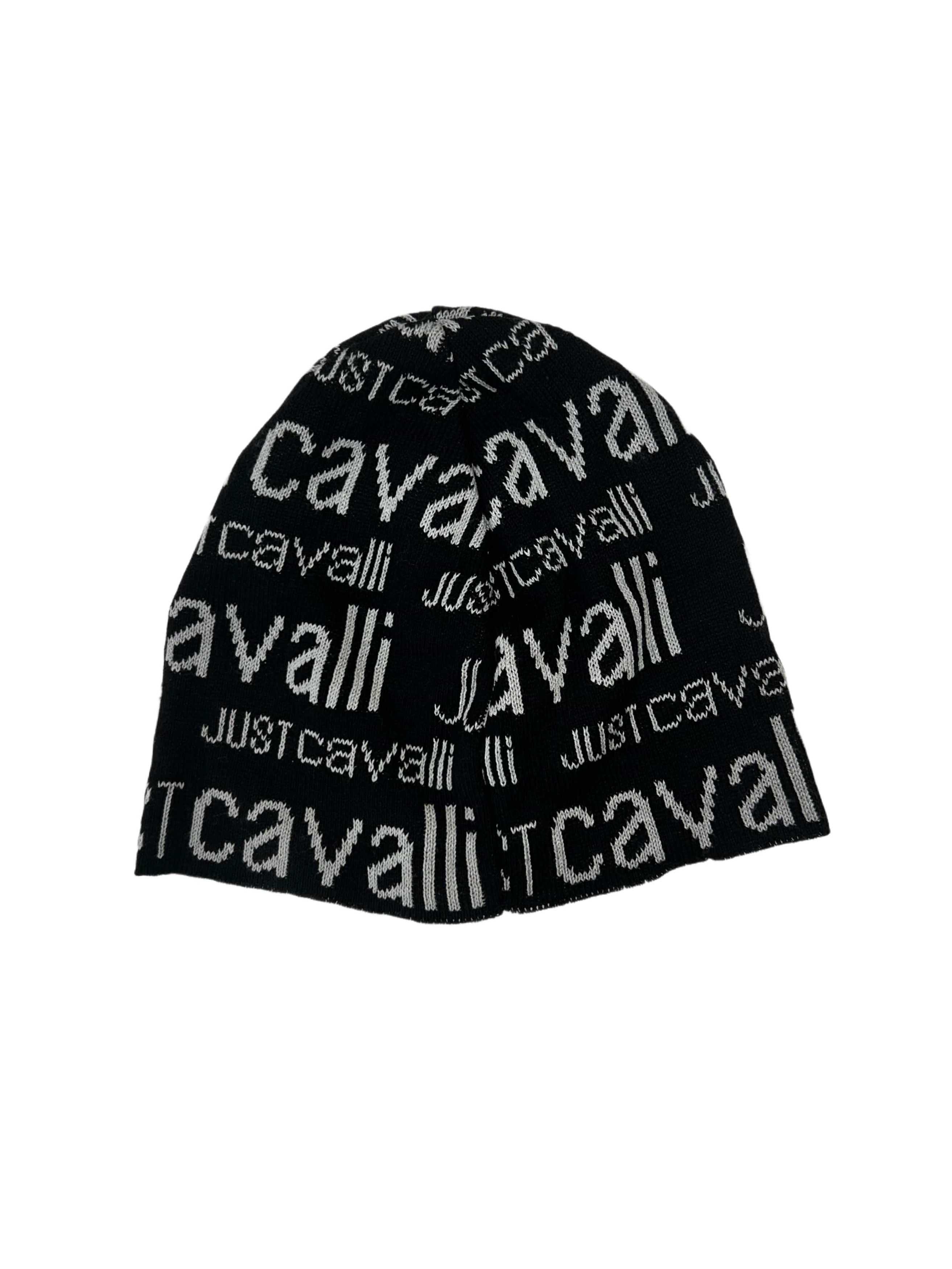 Just Cavalli Just Cavalli Black Wool Beanie With All Over Logo Details Size 34 - 2 Thumbnail