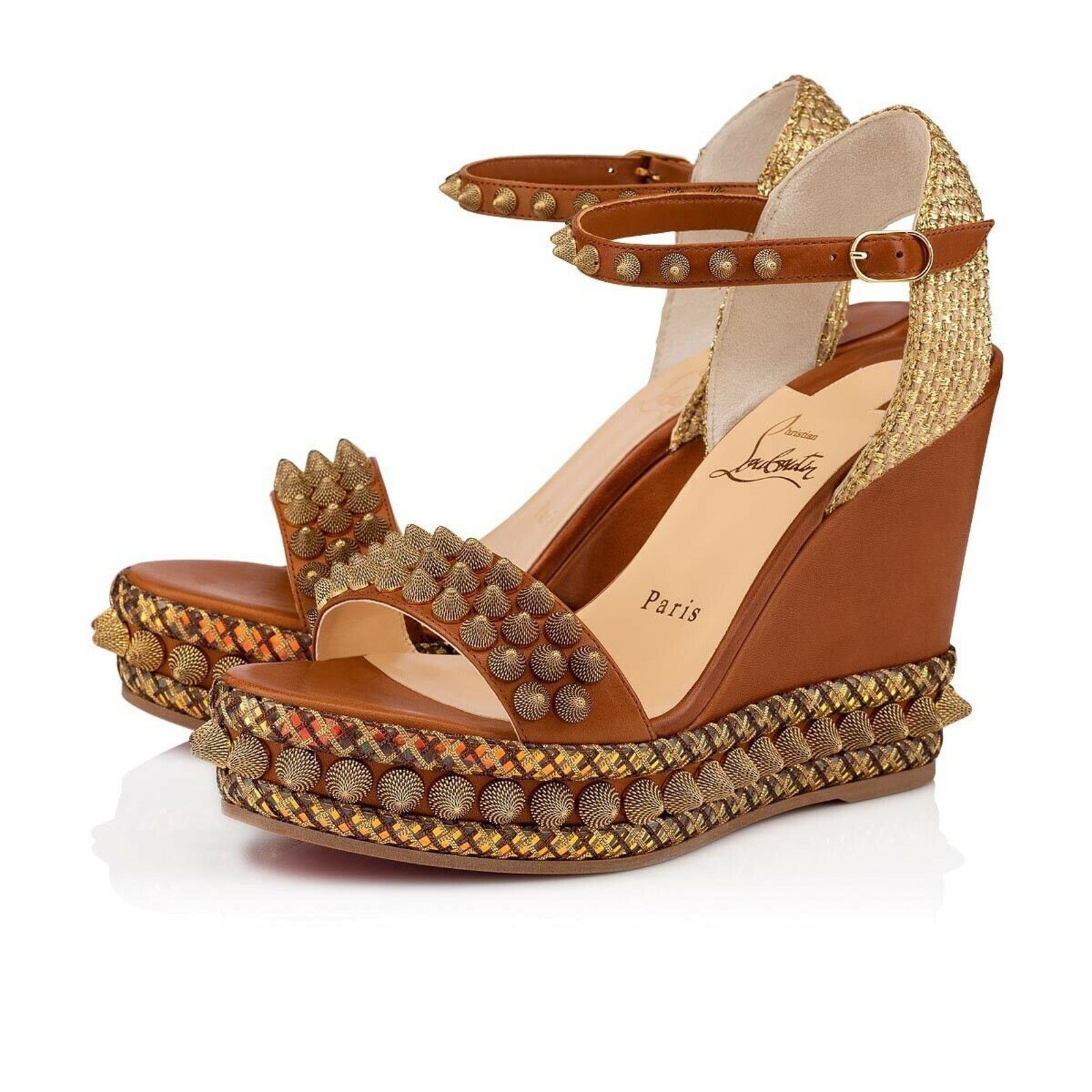 Christian Louboutin Christian Louboutin Cordorella 110 Brown Gold Stud Size US 6 / IT 36 - 1 Thumbnail
