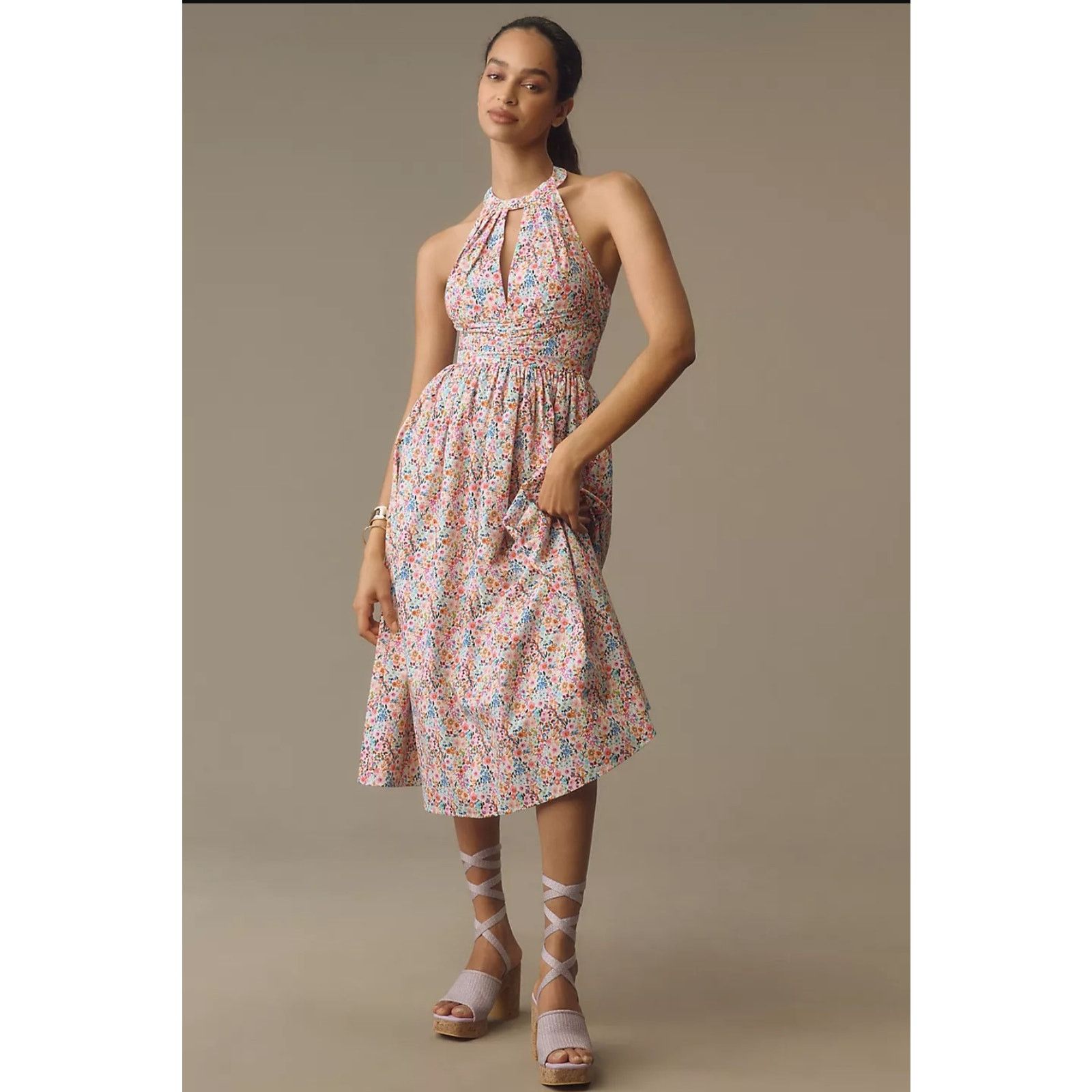 Anthropologie NWT Atsu Halter Bow-Back A-Line Midi Dress $228 SMALL Pink Size S / US 4 / IT 40 - 1 Thumbnail