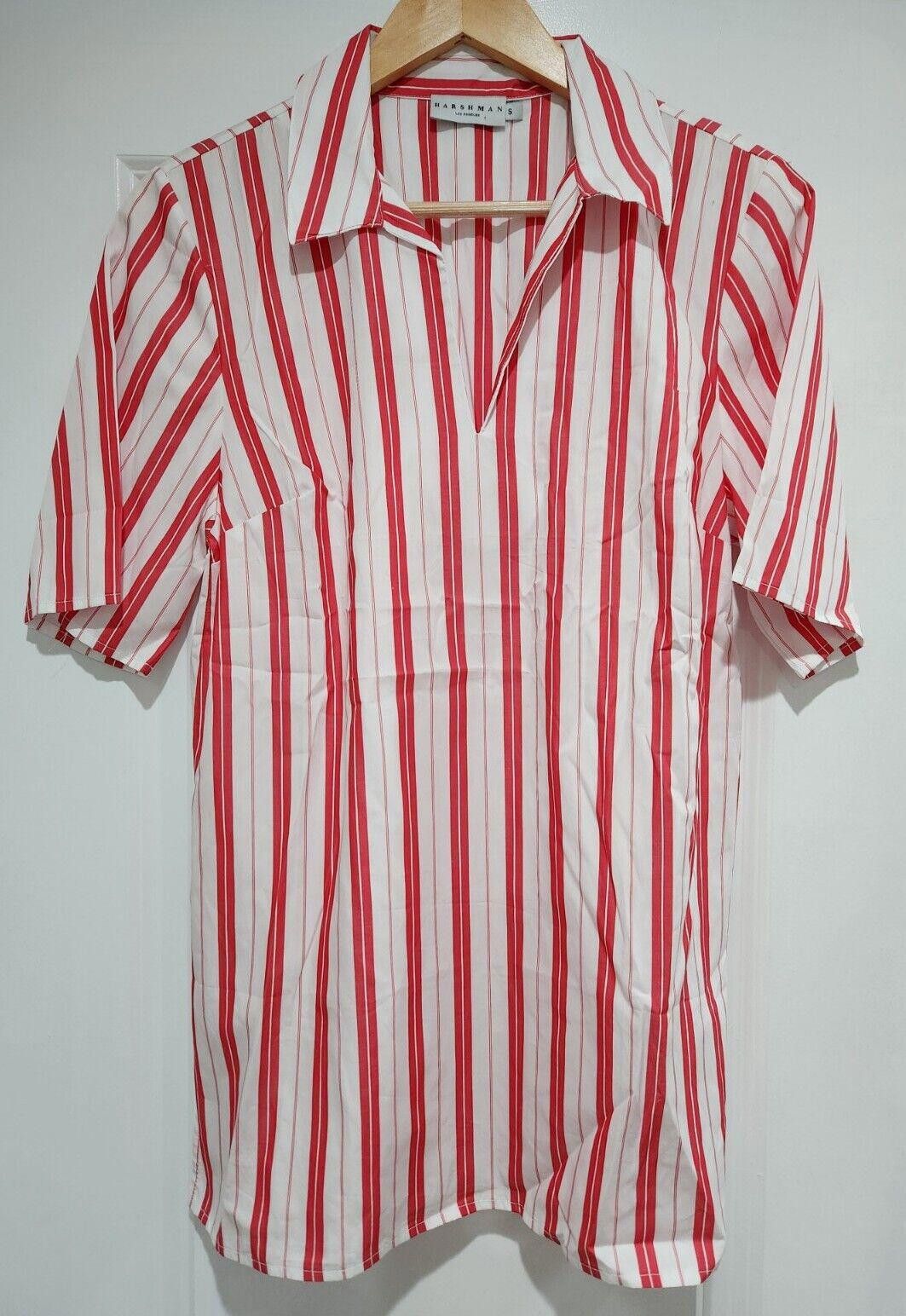 Designer Neiman marcus Harshman Top Small Red White Striped V Neck Size S / US 4 / IT 40 - 1 Thumbnail