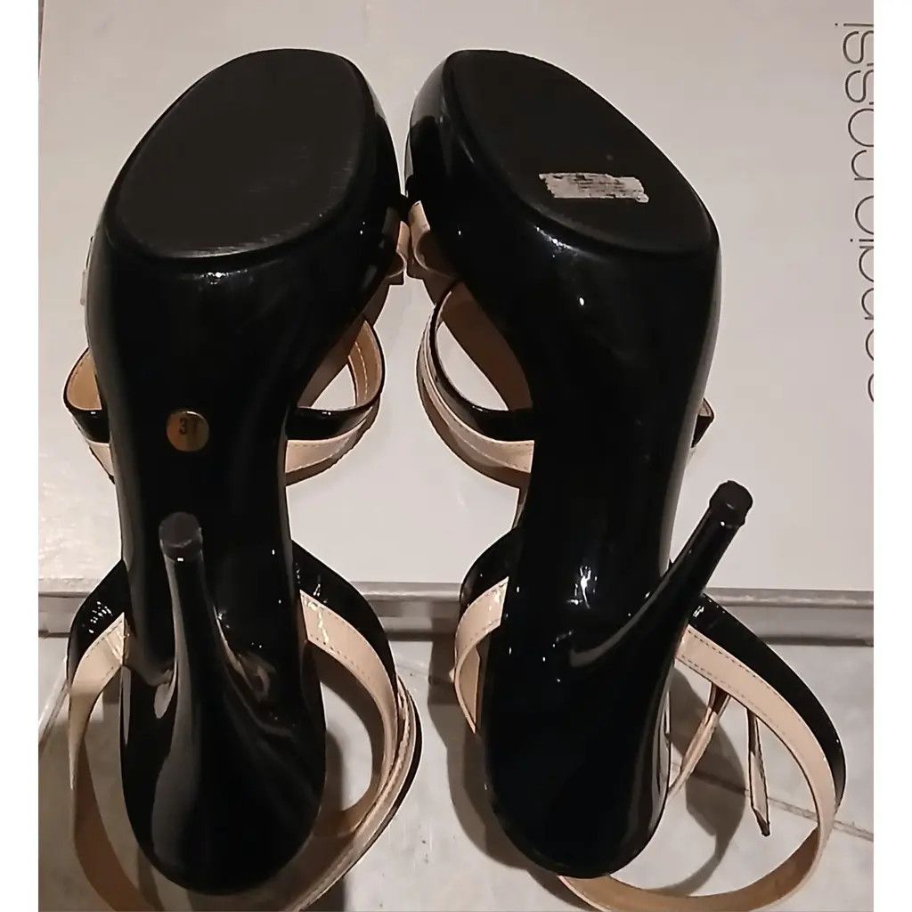 Sergio Rossi Sergio Rossi Patent Leather Strap Heels Black / Cream Size US 7 / IT 37 - 5 Thumbnail