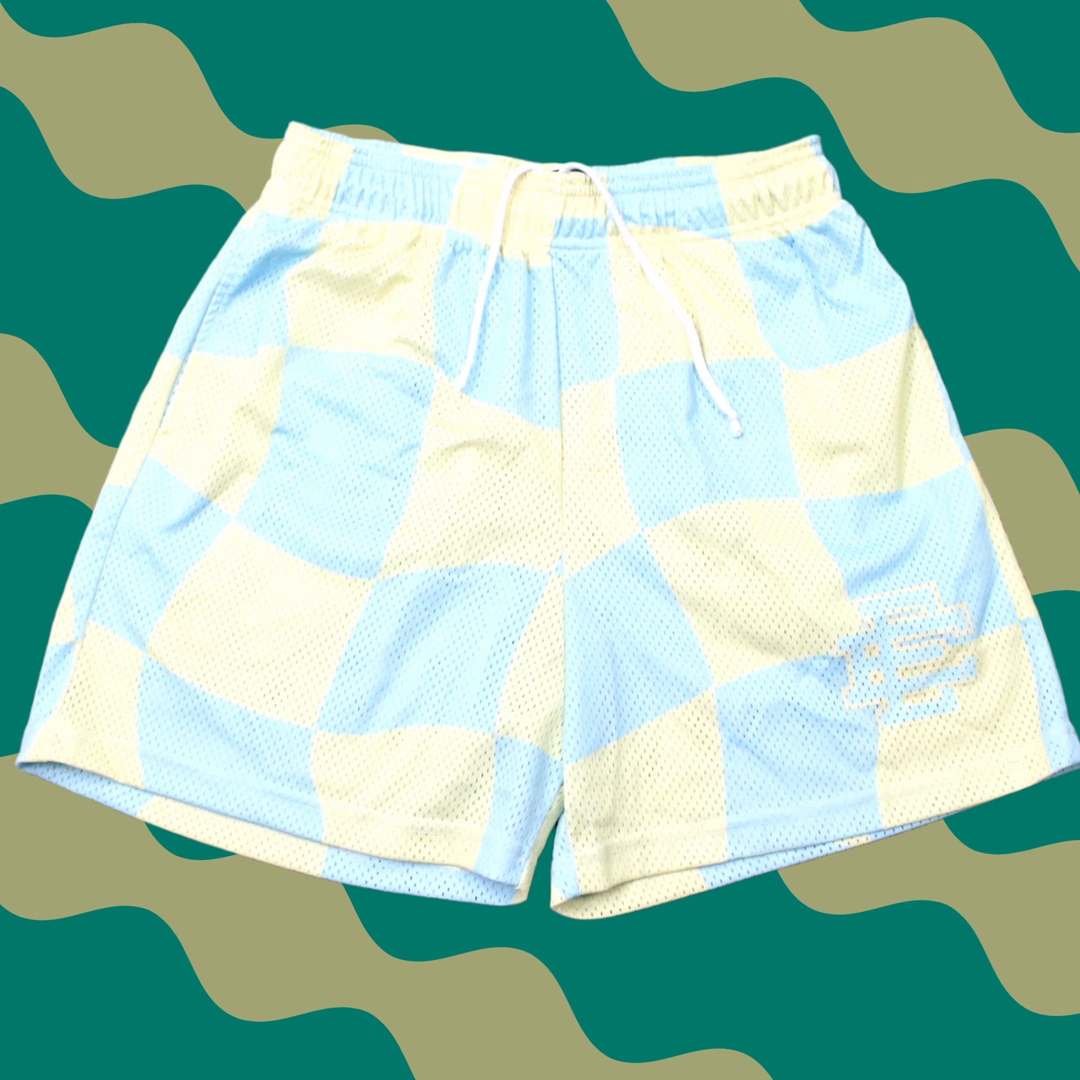 Eric Emanuel Eric Emanuel EE Shorts Men Large Blue/Yellow Wavy Flag Drawstring Athletic Size US 33 - 1 Thumbnail