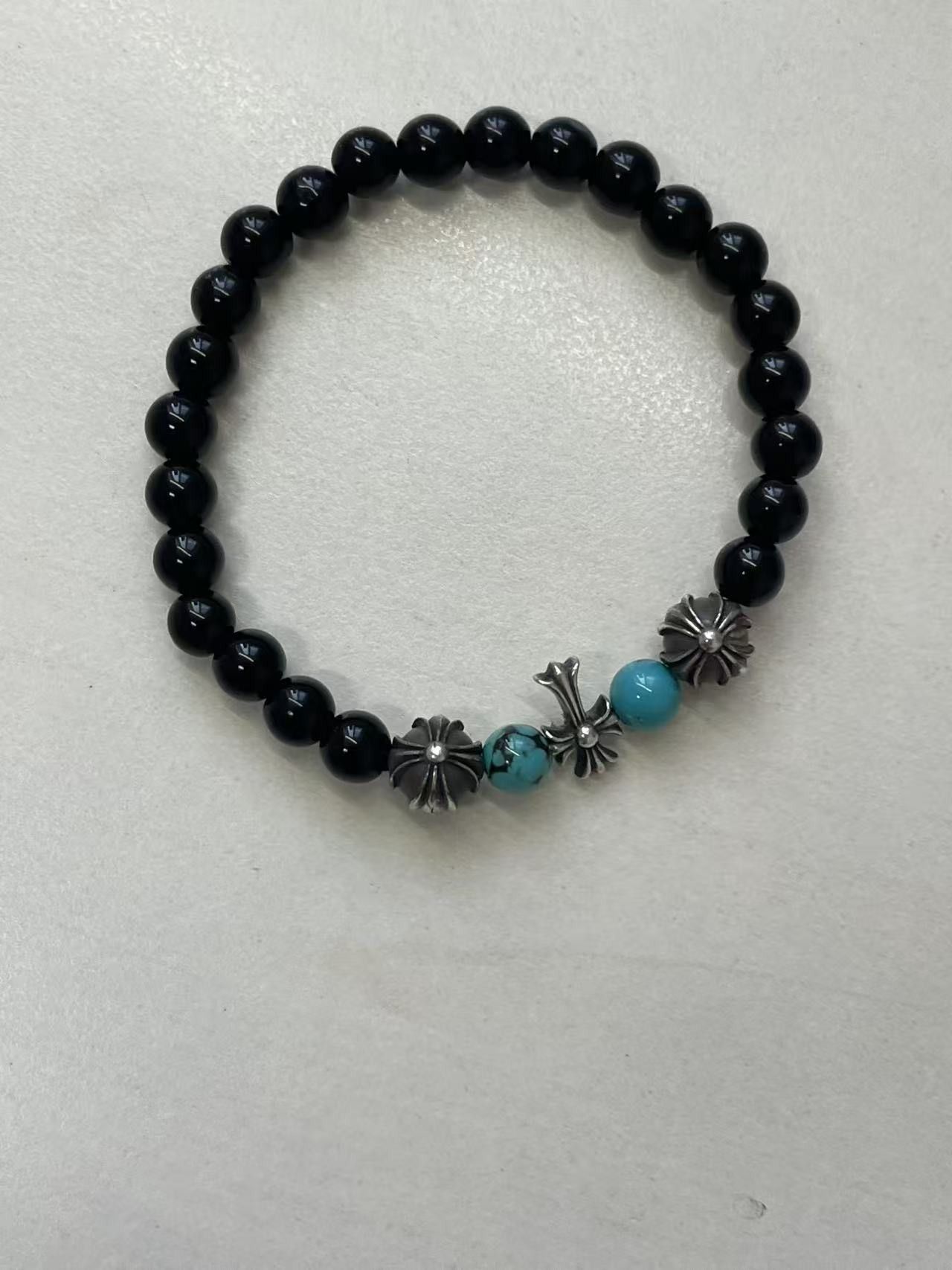 Chrome Hearts Chrome Hearts 6mm Obsidian Silver Cross Beaded Bracelet Size ONE SIZE - 5 Thumbnail