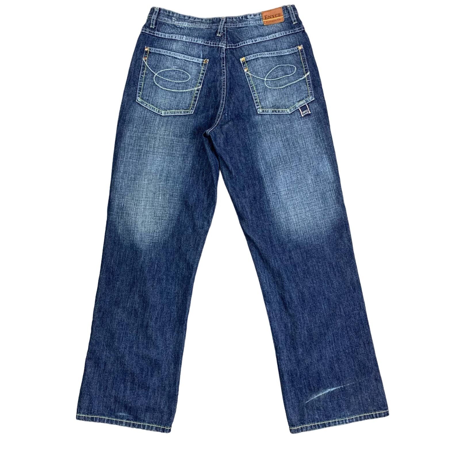 image of Vintage Enyce Baggy Wide Leg Embroidered Jeans Size 34 90's in Blue, Men's