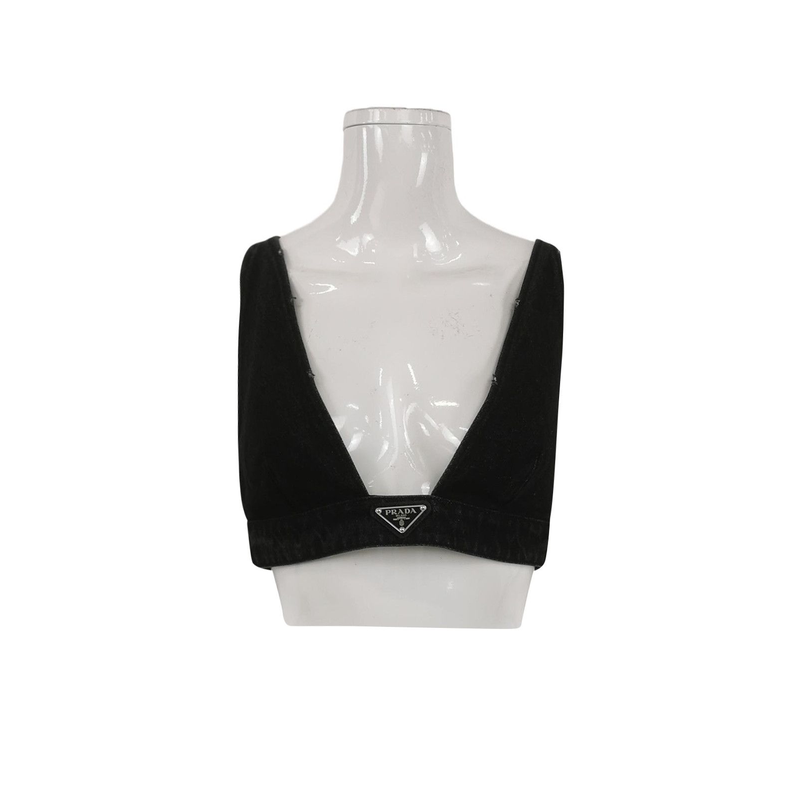 Prada Prada Triangle Logo Denim Bralette Size 40 Size S / US 4 / IT 40 - 1 Thumbnail