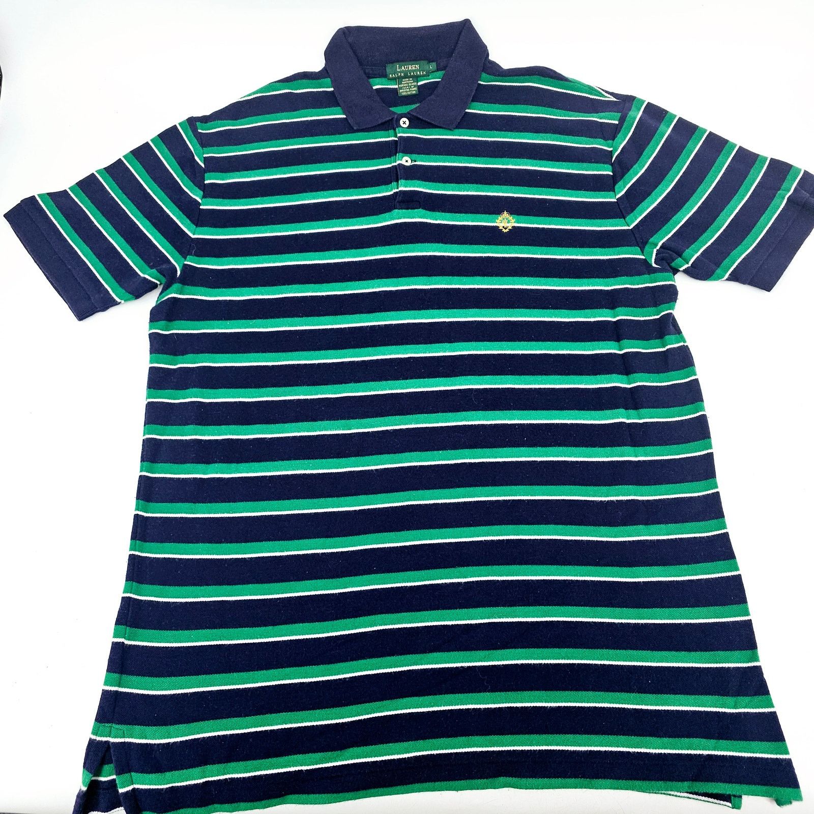 Polo Ralph Lauren Vintage Polo Ralph Lauren Green Navy Striped Polo Shirt L Size US L / EU 52-54 / 3 - 1 Thumbnail