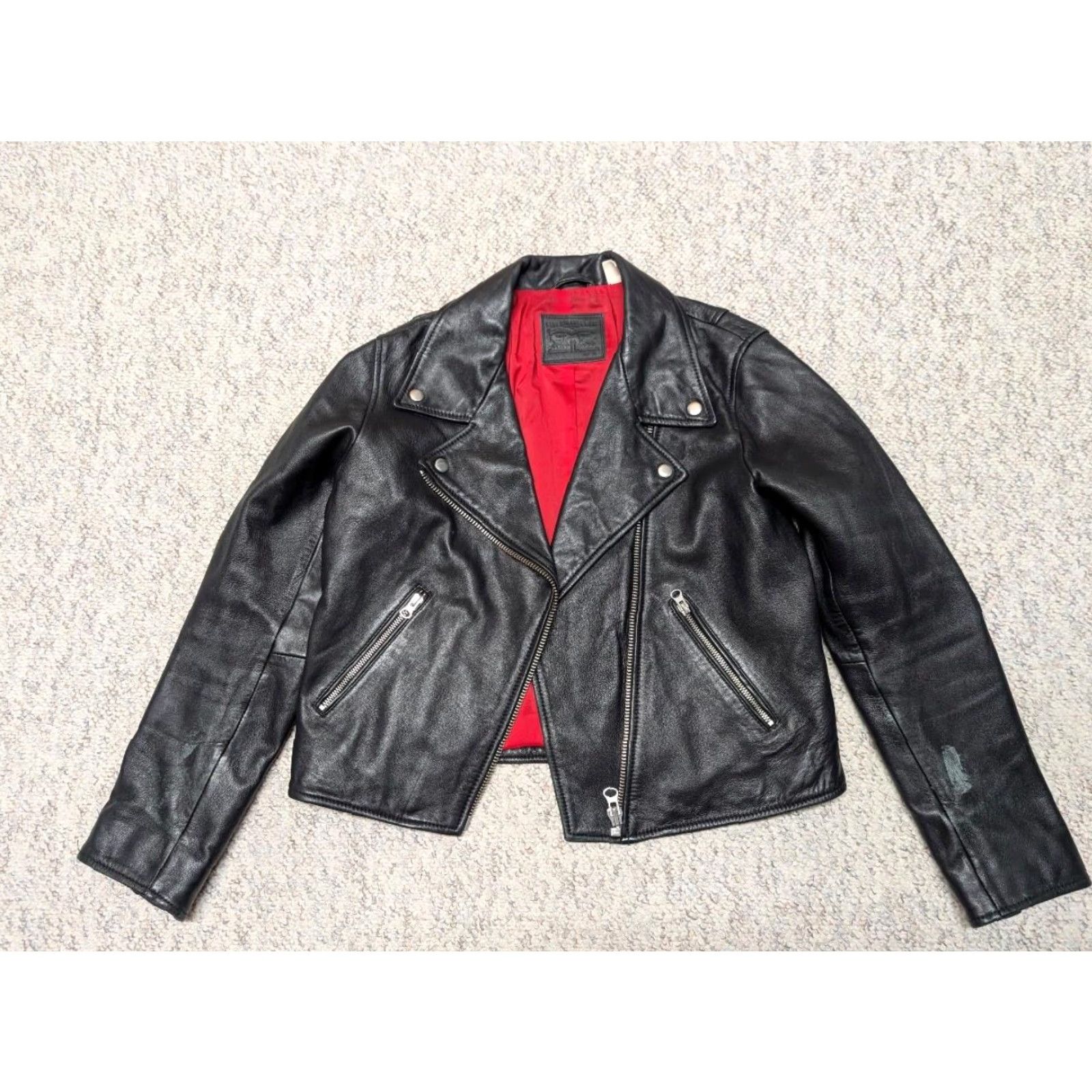 VINTAGE LEVI'S Biker Jacket Women M Black Leather Sheepskin Butter-Soft