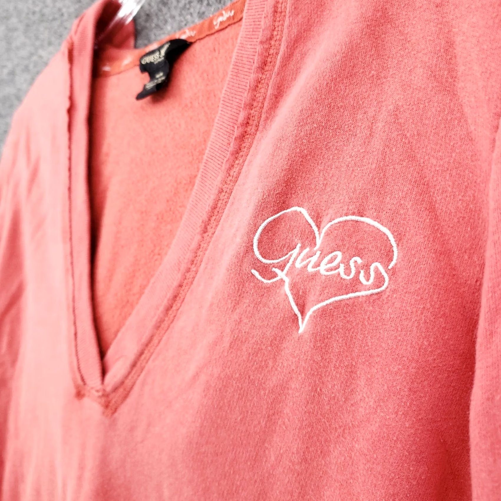 Guess GUESS Hoodie Womens M Medium Red Pullover Logo V-Neck Long Sleeves Size M / US 6-8 / IT 42-44 - 7 Thumbnail