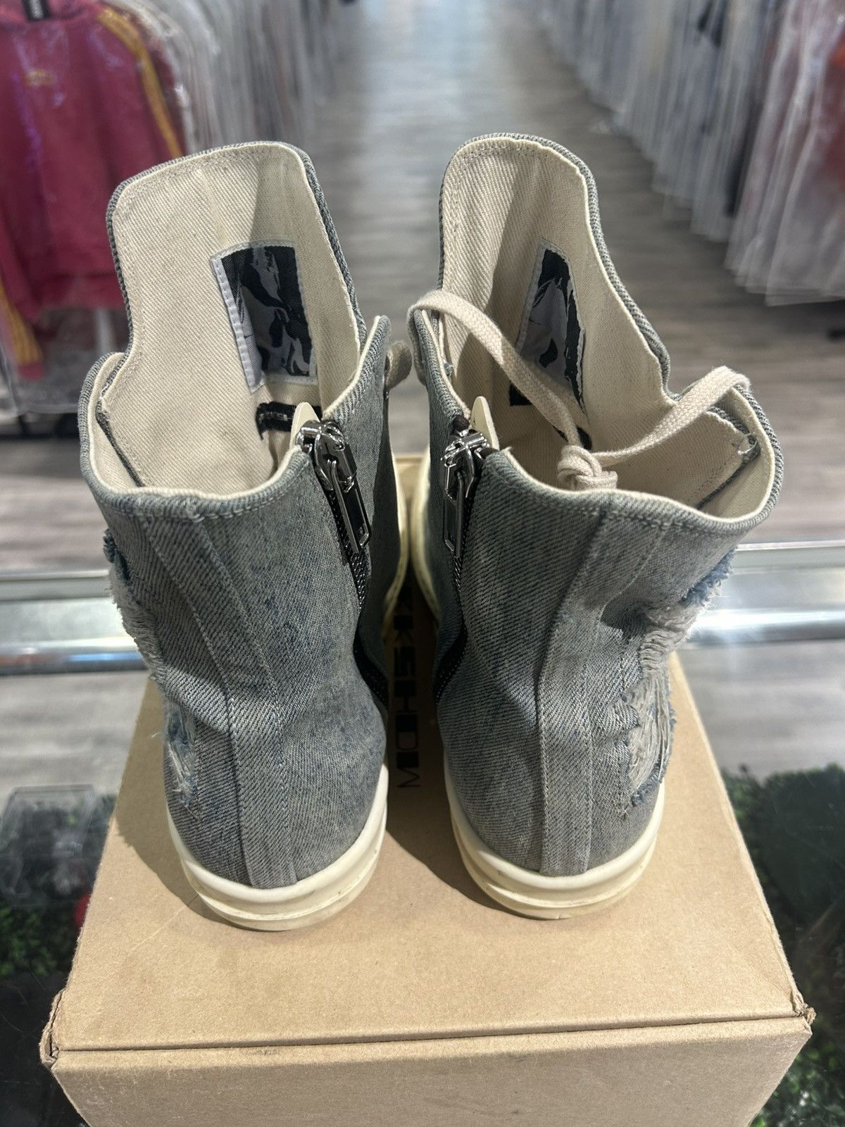 Rick Owens DRKSHDW Distressed Denim High-Top Sneakers