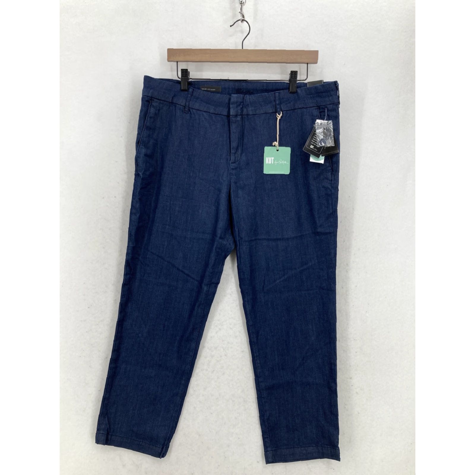 Vintage KUT from the Kloth Pants Womens 14 Taylor Crop Trouser Stretch Preppy Navy Blue Cropped Workwear Pockets Tie Back Logo Button Size 36" / US 14 / IT 50 - 2 Thumbnail