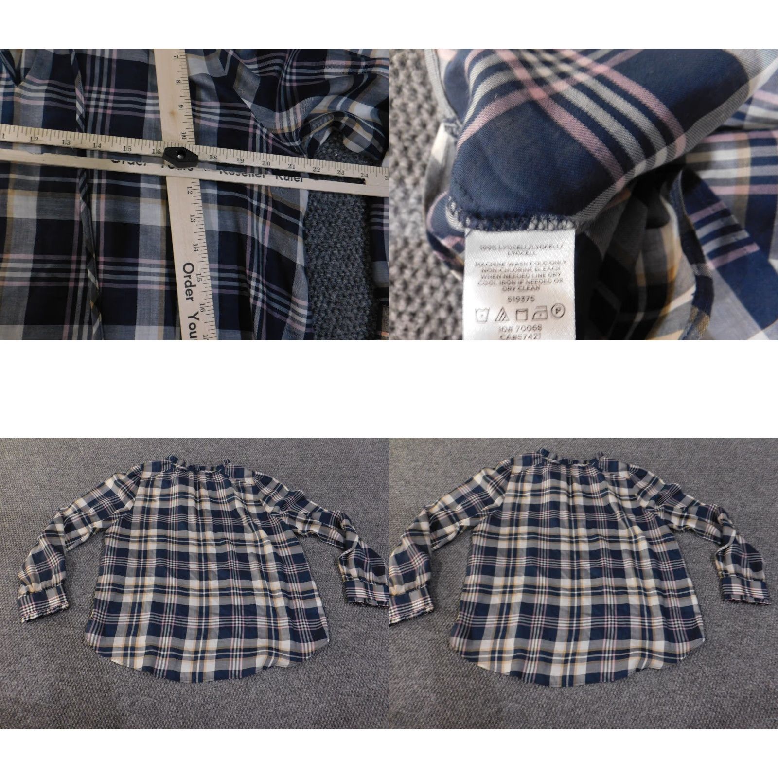 Ann Taylor Loft Ann Taylor Loft Blue Plaid Blouse M Women Lyocell Woven Pullover Casual Ruffle Long Sleeve Collared Denim Colorful Basic Size M / US 6-8 / IT 42-44 - 8 Thumbnail